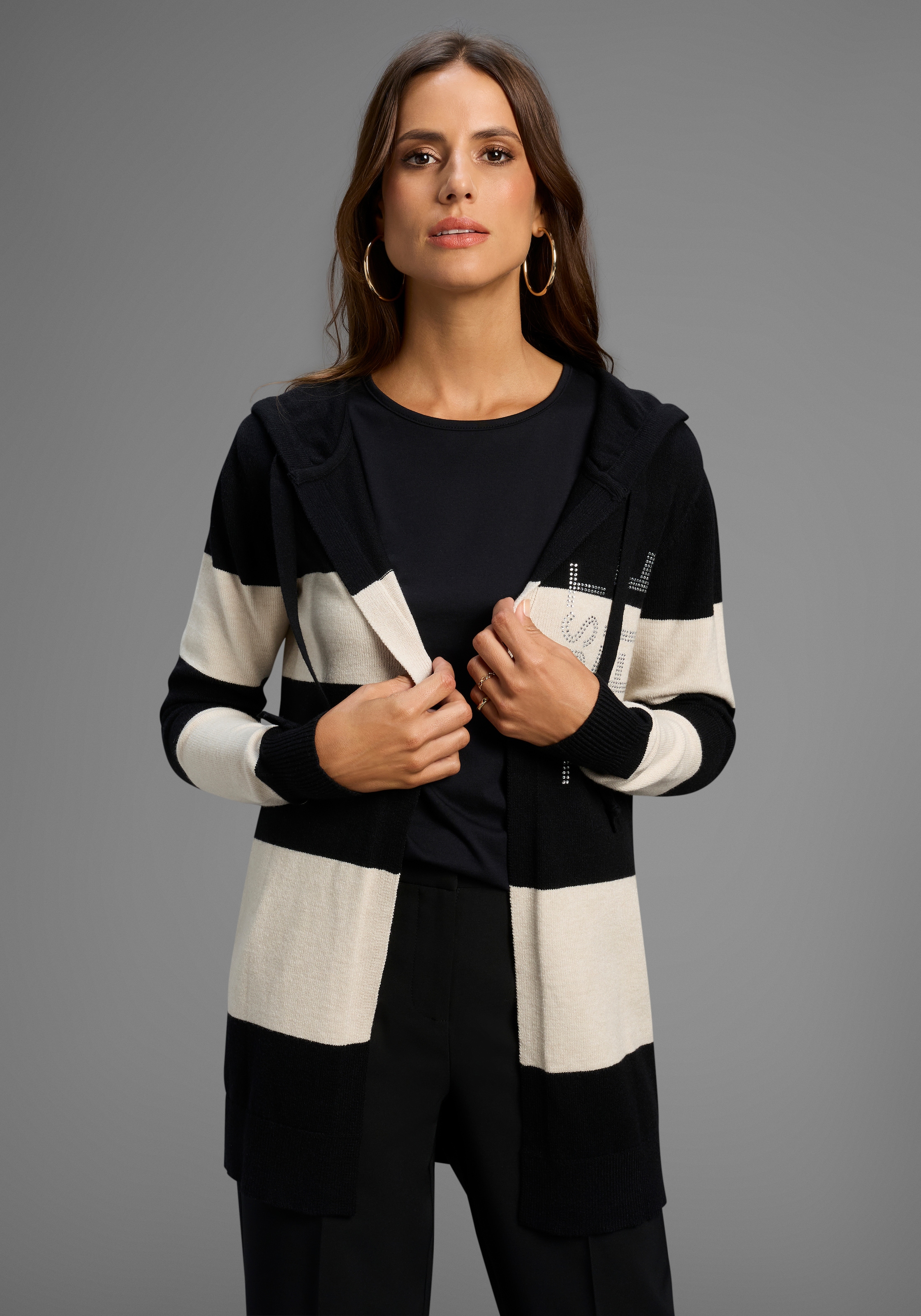 Laura Scott Kapuzenstrickjacke, mit Streifen und dezenten Glitzerdetails - NEUE KOLLEKTION