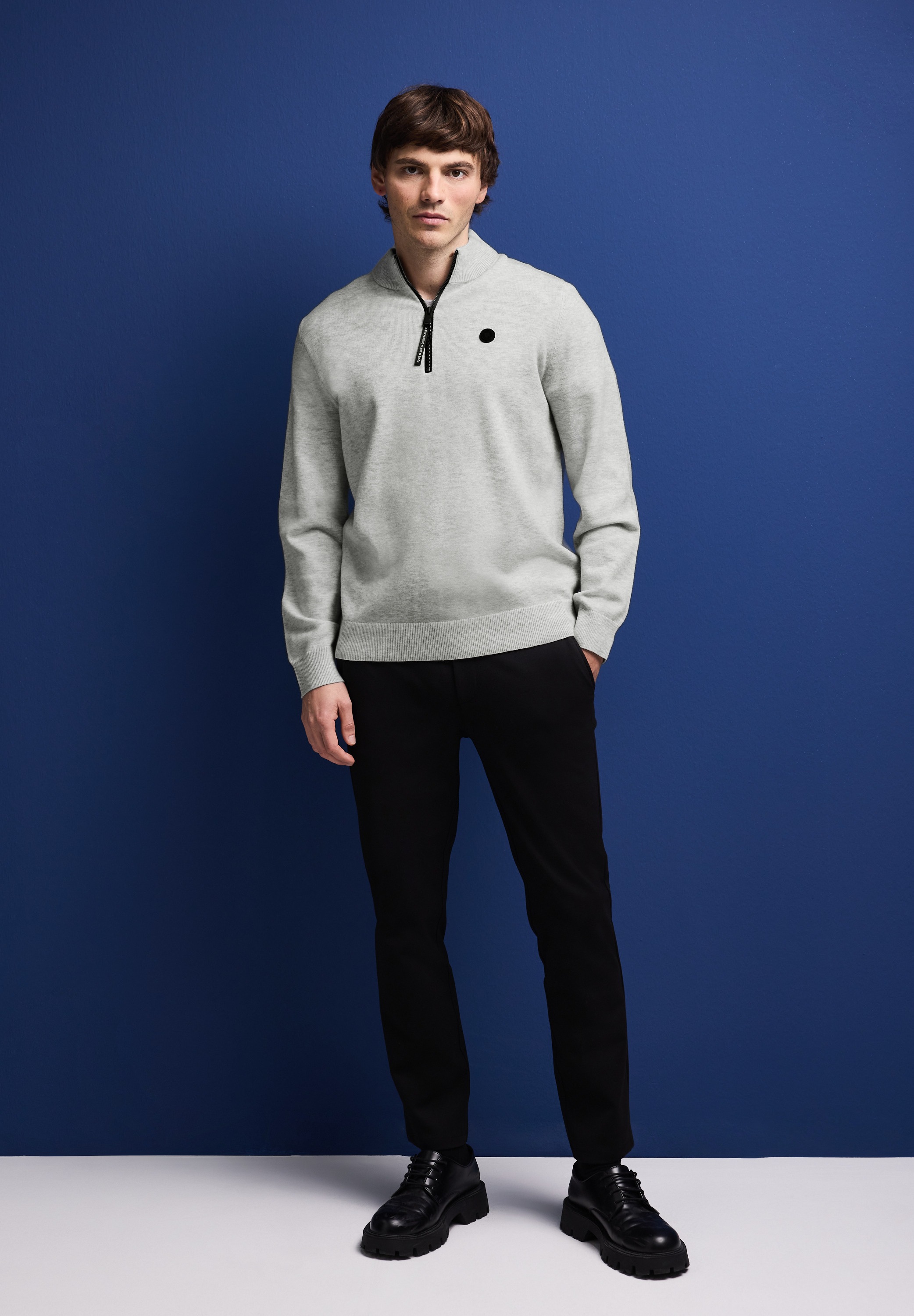 STREET ONE MEN Stehkragenpullover, mit Materialmix