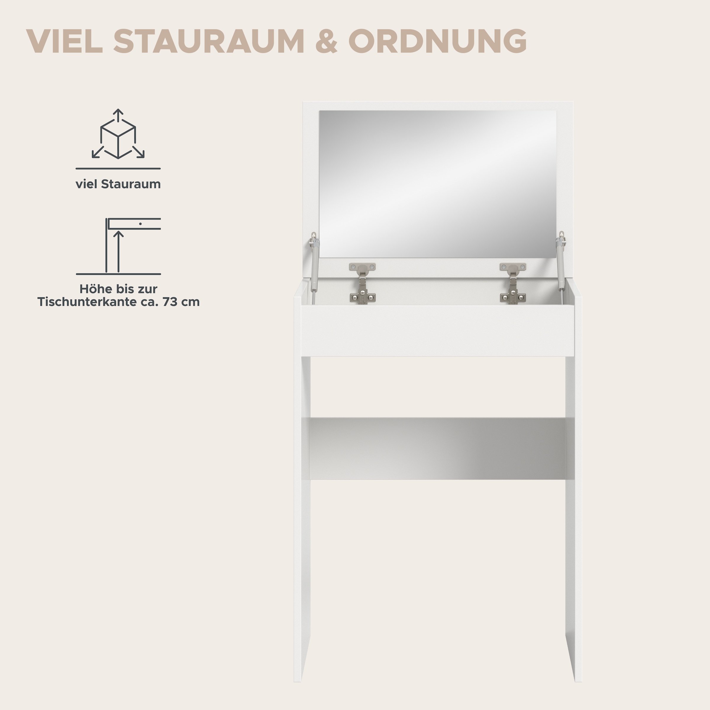 welltime Schminktisch »MIRA, Breite 62cm, aufklappbar mit Innenspiegel & Stauraumfach« Kosmetiktisch, Frieserkommode, Schreibtisch, Home-Office-Schreibtisch
