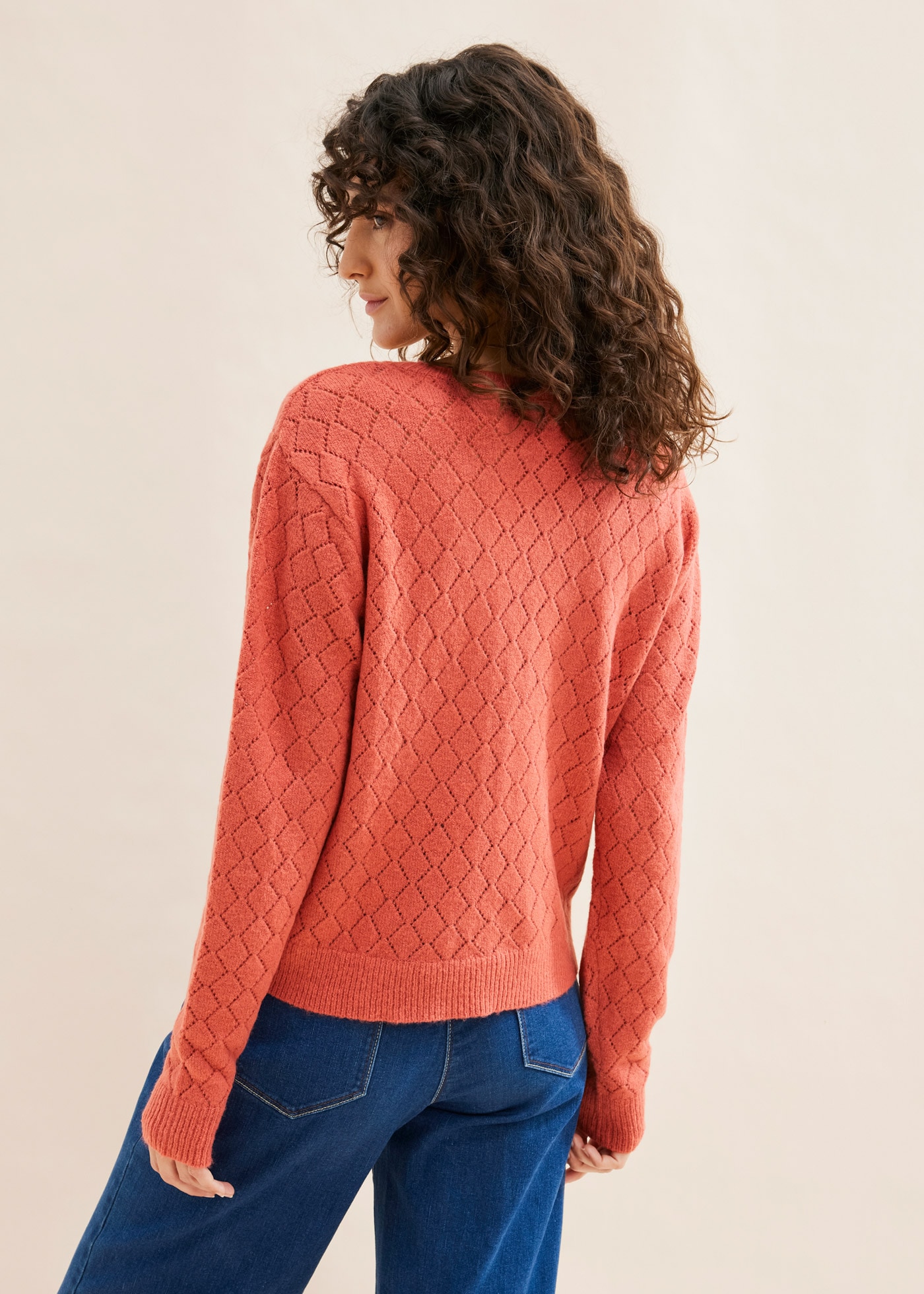 bonprix Ajourpullover »Ajour-Pullover« bequeme Passform, mit tollem Ajour-Lochmuster, tiefer V-Ausschnitt