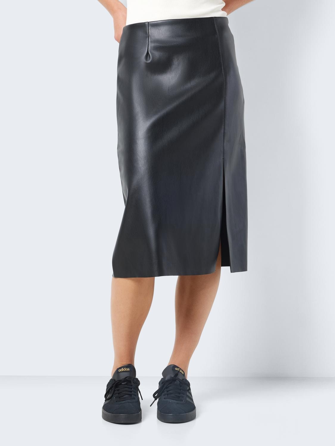 Noisy may Lederimitatrock "NMCLARA HW SLIT MIDI LENGTH SKIRT"