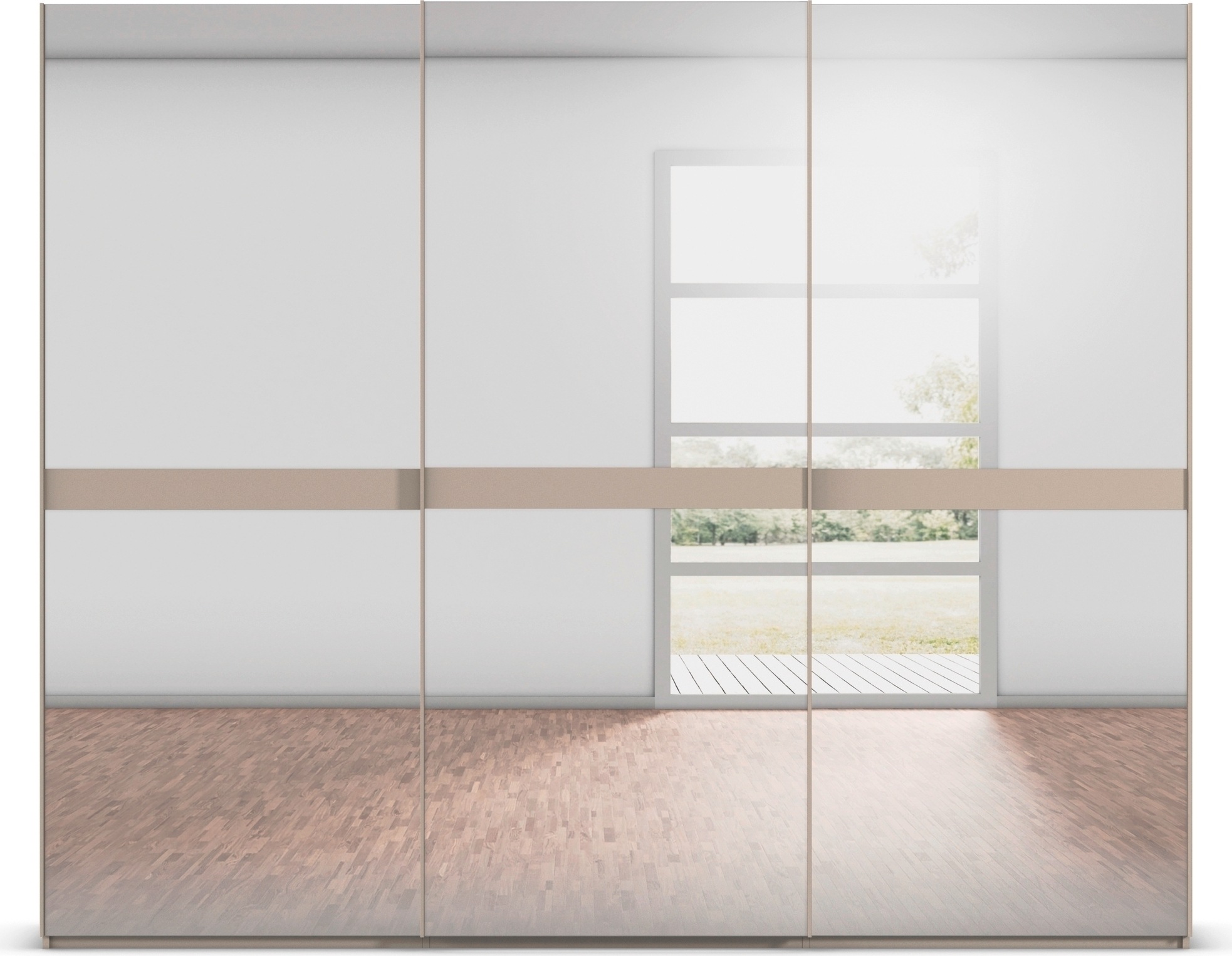 rauch Schwebetürenschrank »Kleiderschrank Schrank Garderobe Schlafzimmerschrank SCALE-LINE«, edle Optik mit Bauchbinde in Korpusfarbe Spiegelfront MADE IN GERMANY