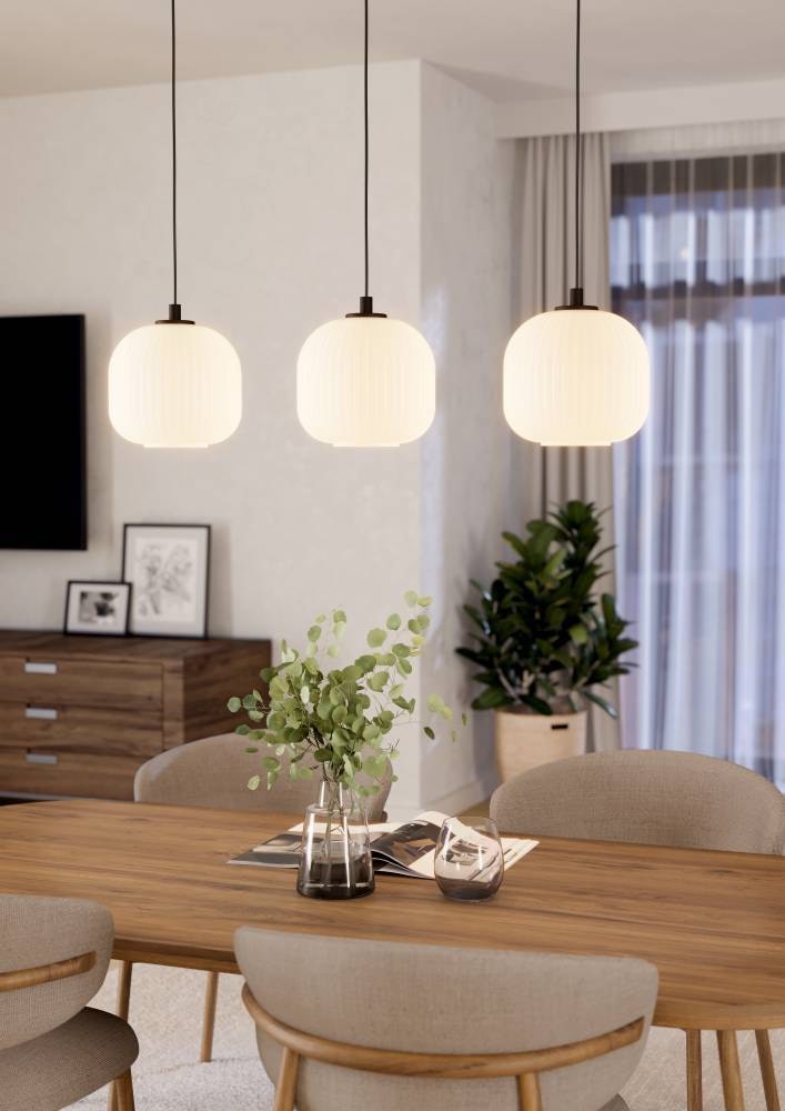 EGLO Hängeleuchte »MANTUNALLE«, 3 flammig, Leuchtmittel E27 | ohne Leuchtmittel, Pendelleuchte, Metall in schwarz und Glas in weiß, E27 Fassung, 120 cm