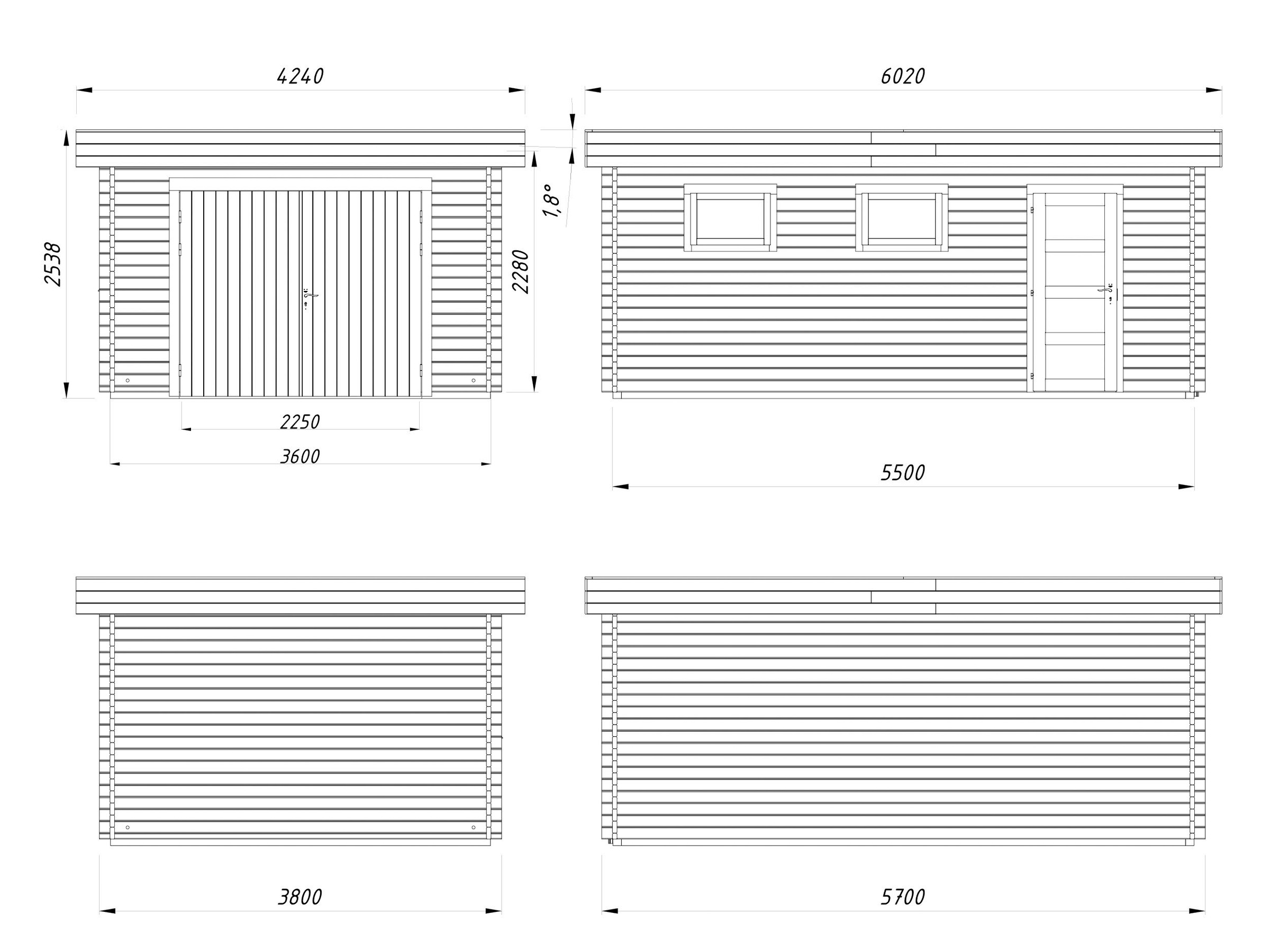 Palmako Garage »Rasmus, mit Holztor« BxTxH: 420x598x253 cm