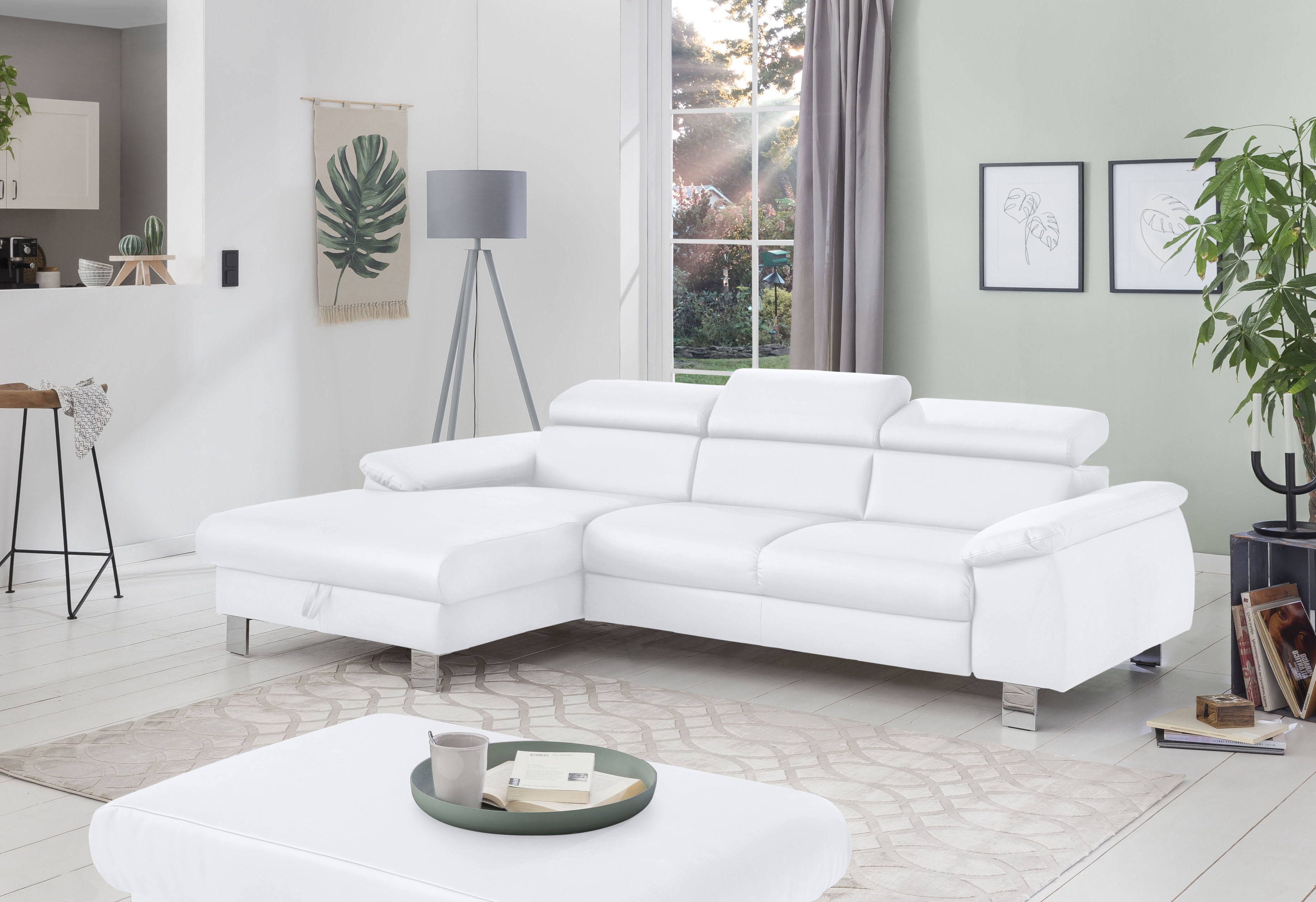 COTTA Ecksofa "Komaris L-Form, B: 244 cm" mit Kopfteilverstellung, optional Schlaffunktion, Bettkasten & Licht