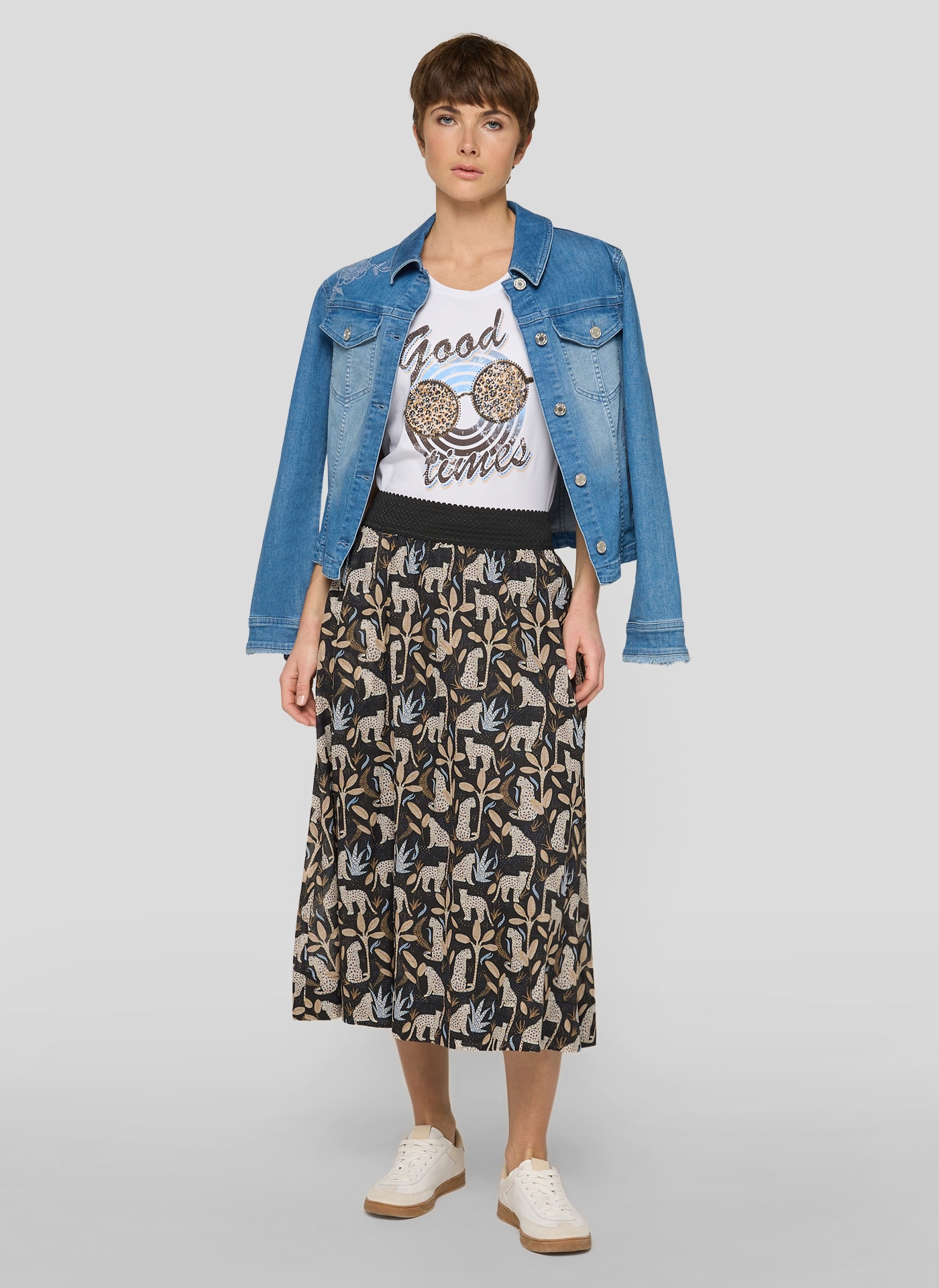 Rabe T-Shirt mit großem Frontprint und Nieten