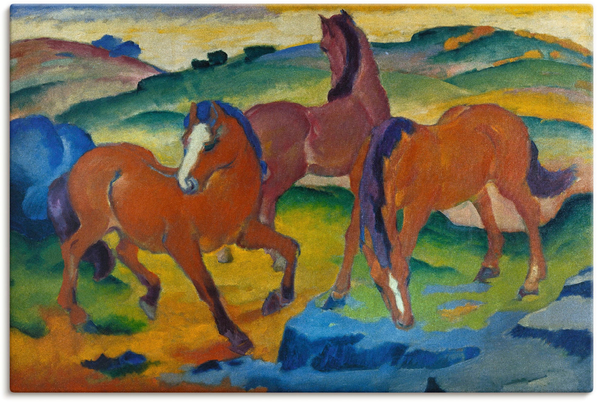 Artland Leinwandbild "Die roten Pferde (Weidende Pferde IV.)", Haustiere, (1 St.), auf Keilrahmen gespannt