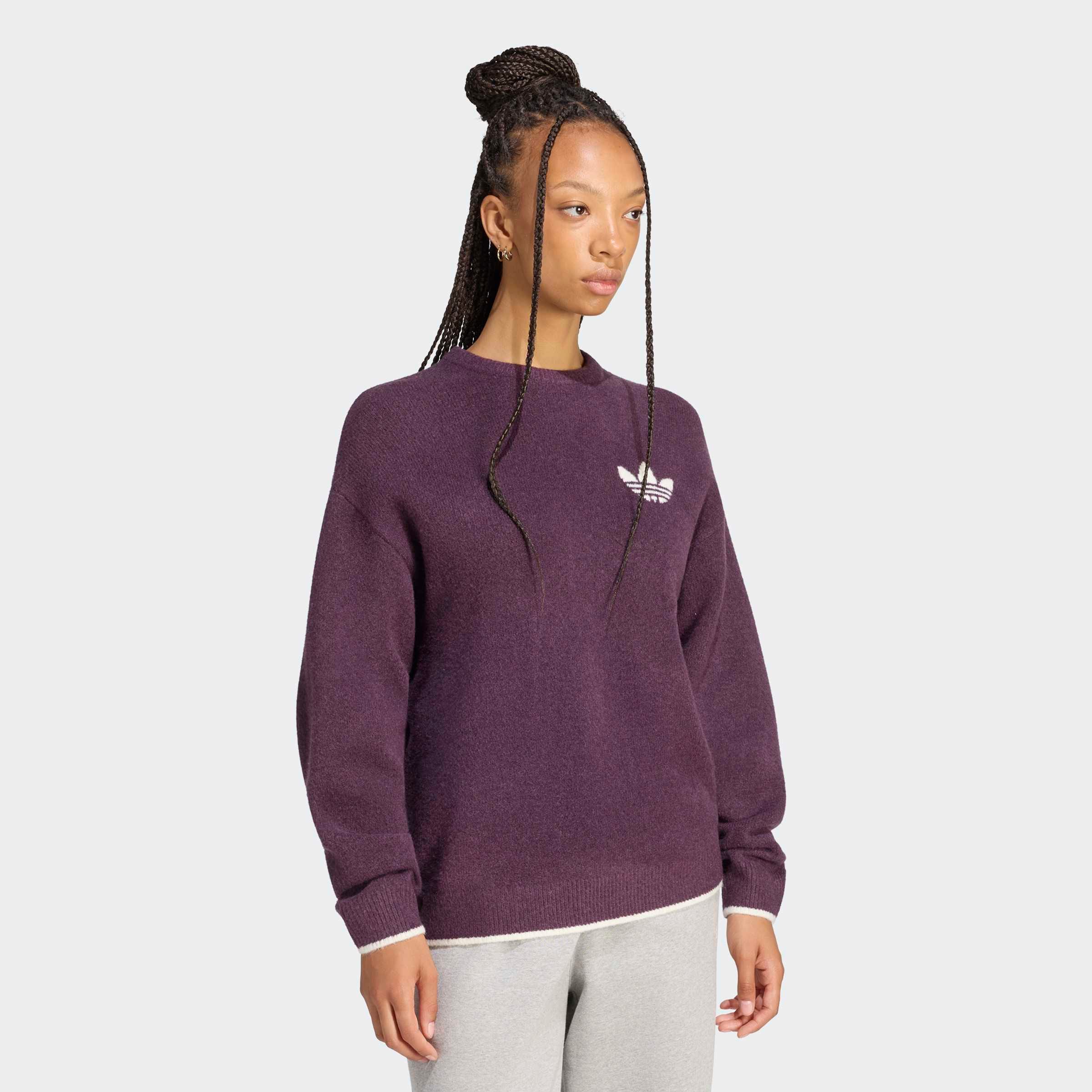 Damen Kapuzensweatshirt "ESS KNIT TIPPING CREW", lila, Gr. S, ADIDAS ORIGINALS, Obermaterial: 59% Polyacryl, 30% Polyamid, 8% Wolle, 3% Elasthan,