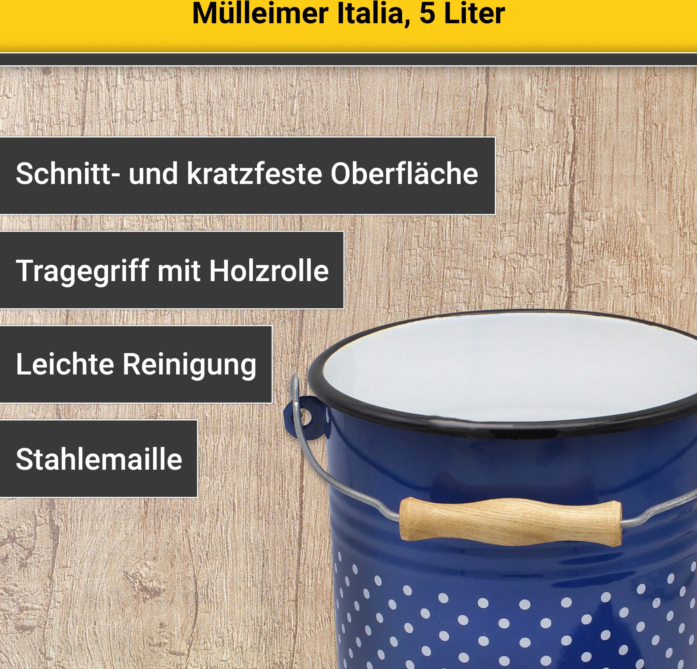 Krüger Mülleimer "Emaille Mülleimer mit Deckel Serie Rio" schnitt- / kratzf günstig online kaufen