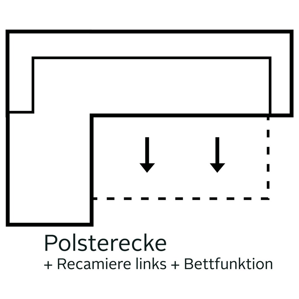 Home affaire Ecksofa »Laverna«, wahlweise mit Bettfunktion in 4 Bezugsqualitäten, Recamierenabschluß