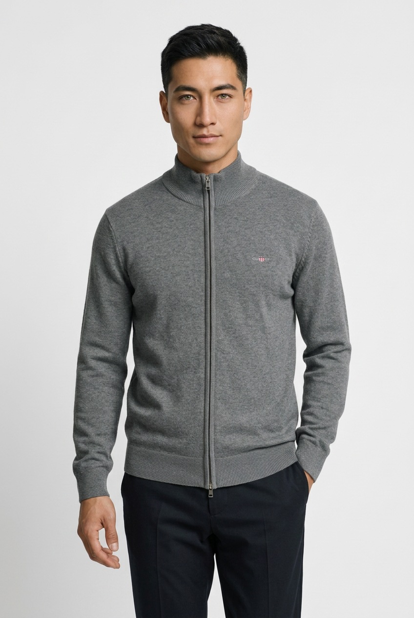 Gant Cardigan »CASUAL COTTON ZIP CARDIGAN« Mit Rippbündchen an Stehkragen, Ärmeln und Saum