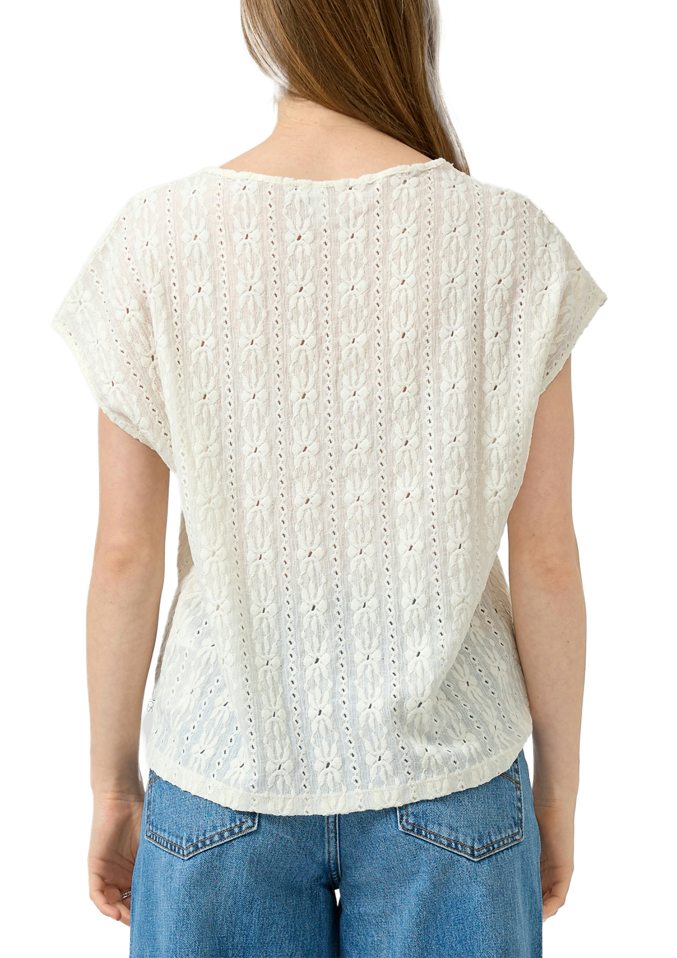 QS Kurzarmshirt mit Häkel-Applikationen günstig online kaufen