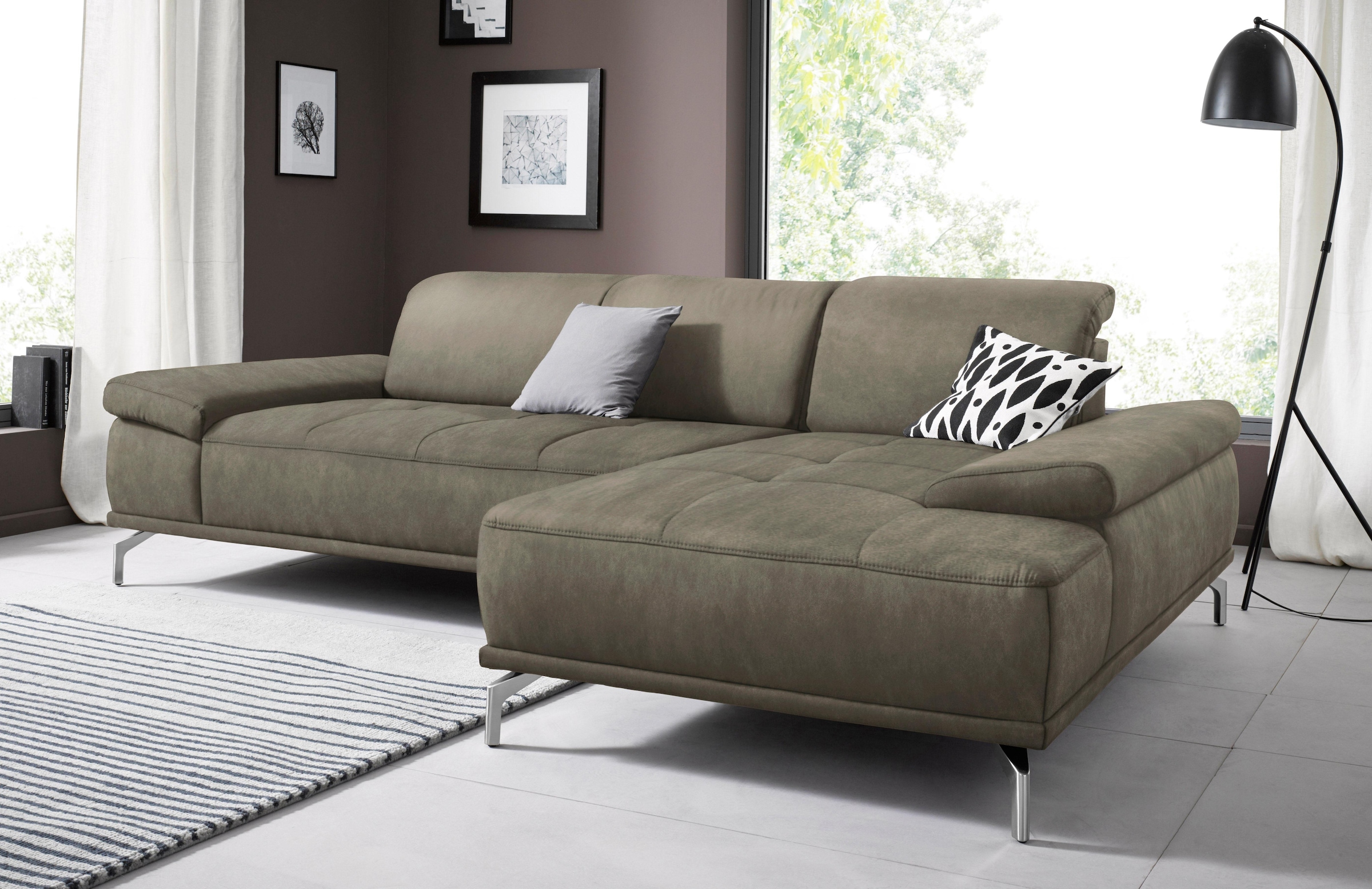 OTTO home Ecksofa "Caluna, L-Form, B:280cm, Federkern, in Stoff und Leder" Inkl.Sitztiefenverstellung, wahlweise mit Kopf- und Armteilverstellung