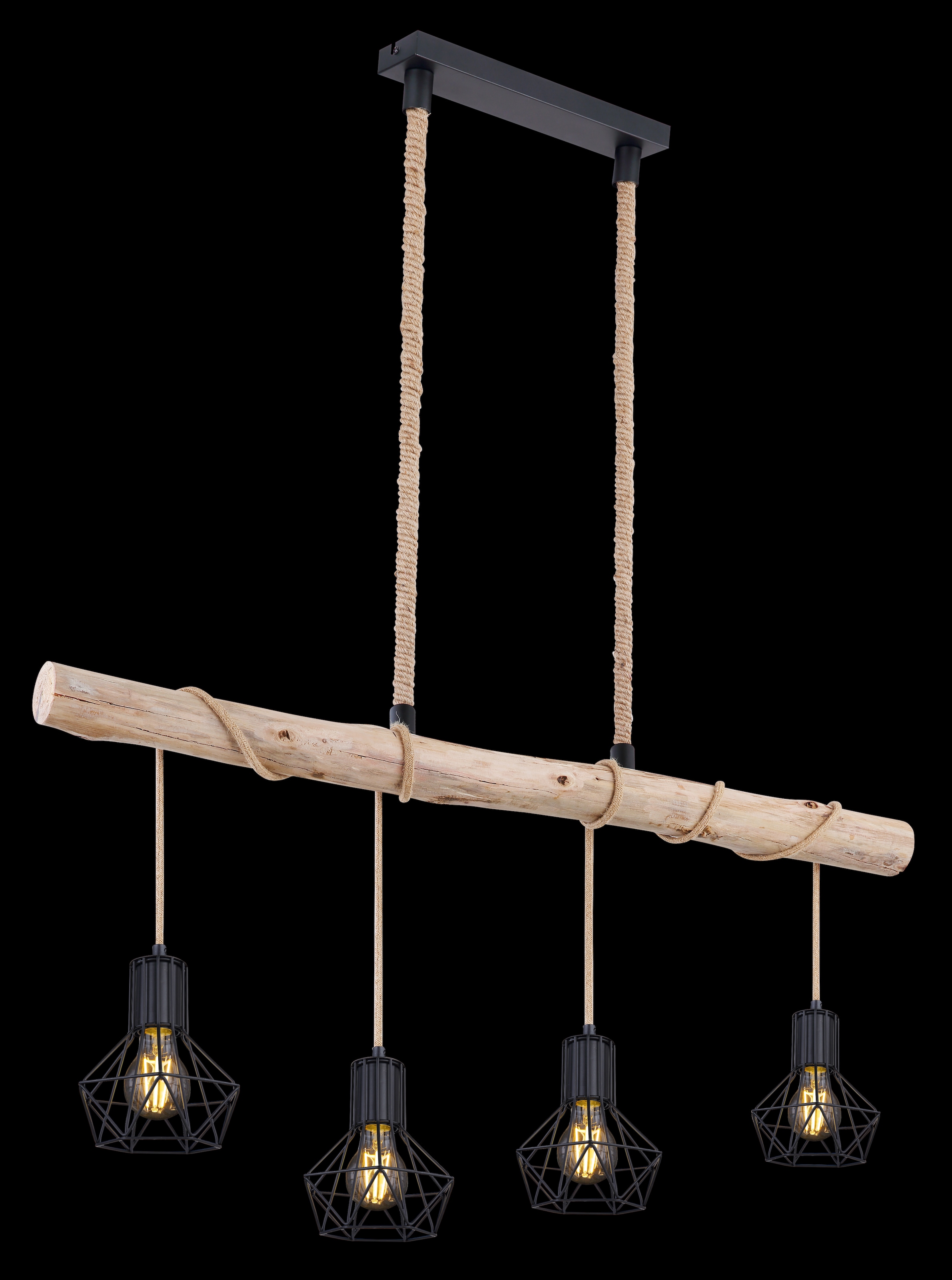 GLOBO LIGHTING Hängeleuchte »PRISKA« E27 1 Stk. Hängeleuchte Schwarz/Holz/Hanf, E27