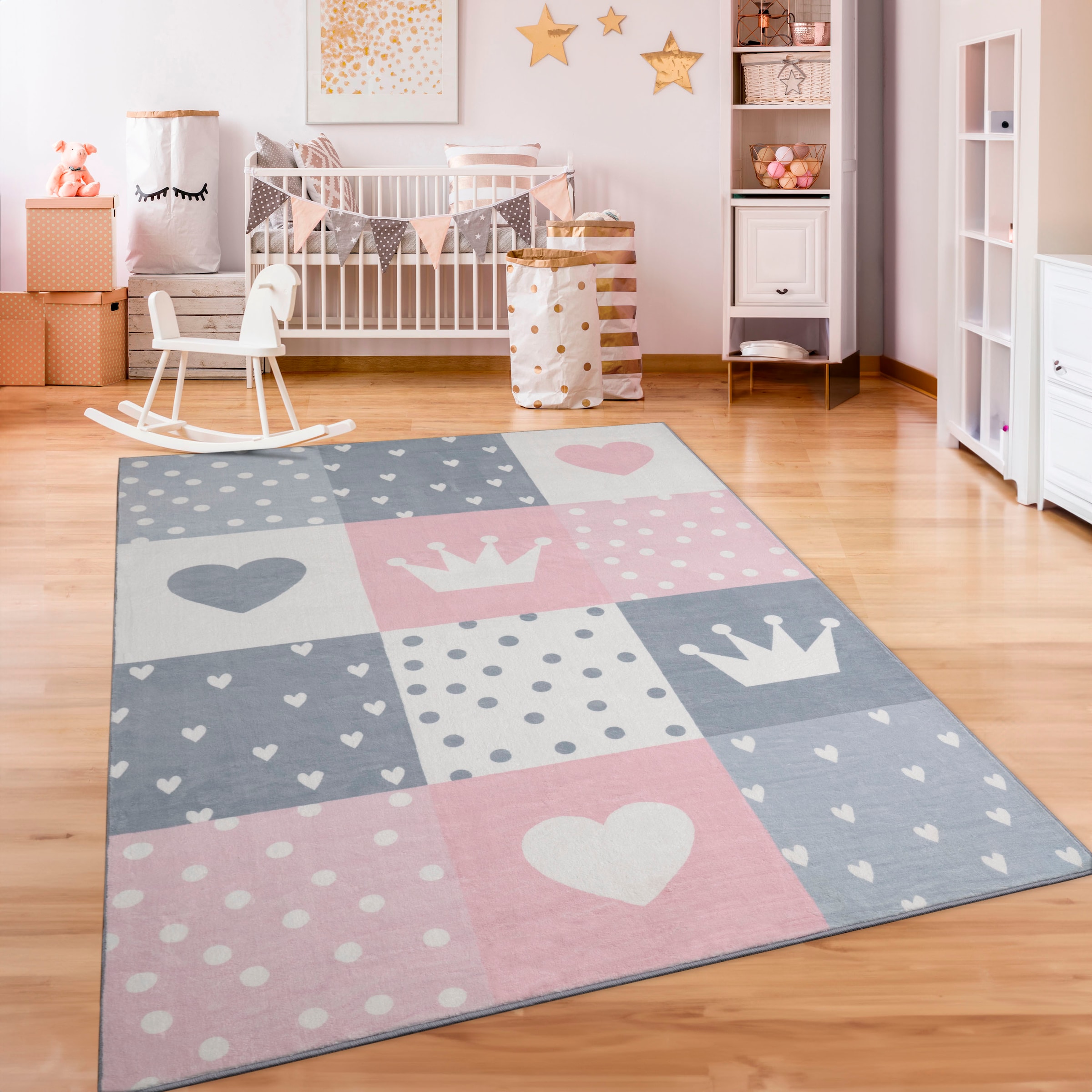 Paco Motiv »Eliz Friday Spielteppich, rechteckig, | BAUR Krone, 391«, Home Kinderteppich Herz Patchwork-Muster, Punkte Kurzflor, & Black