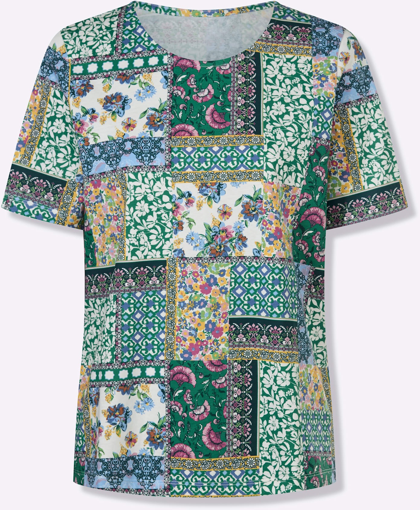 Print-Shirt CLASSIC BASICS "Kurzarm-Shirt", Damen, Gr. 38, ecru, grün, bedruckt, 100% Baumwolle, gemustert, mehrfarbig, Rundhals, Shirts 3