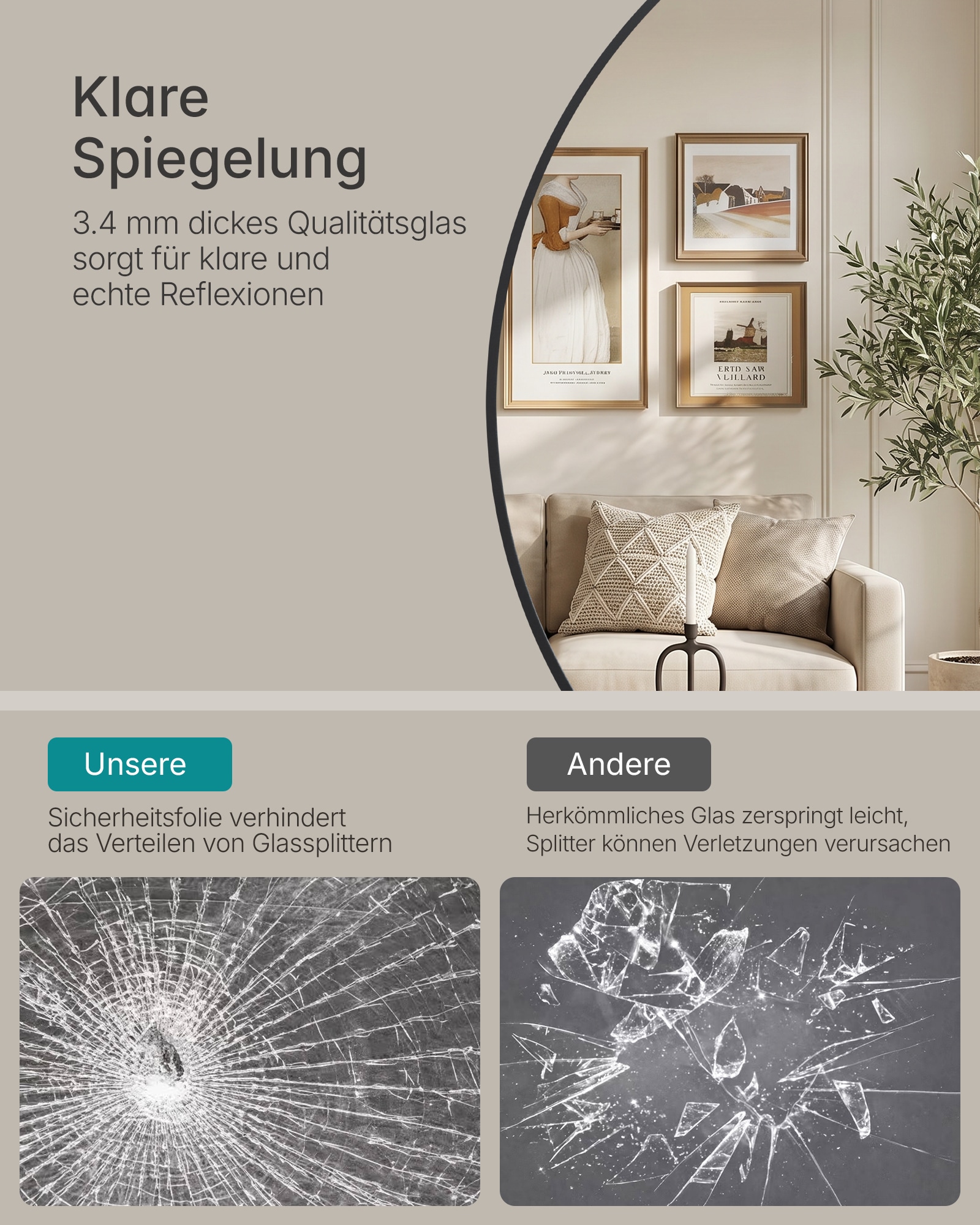 OTTO home Spiegel »Wandspiegel Addrik, wahlweise in 2 Größen 60x60cm oder 80x80cm« runde Form, in verschiedenen Farben