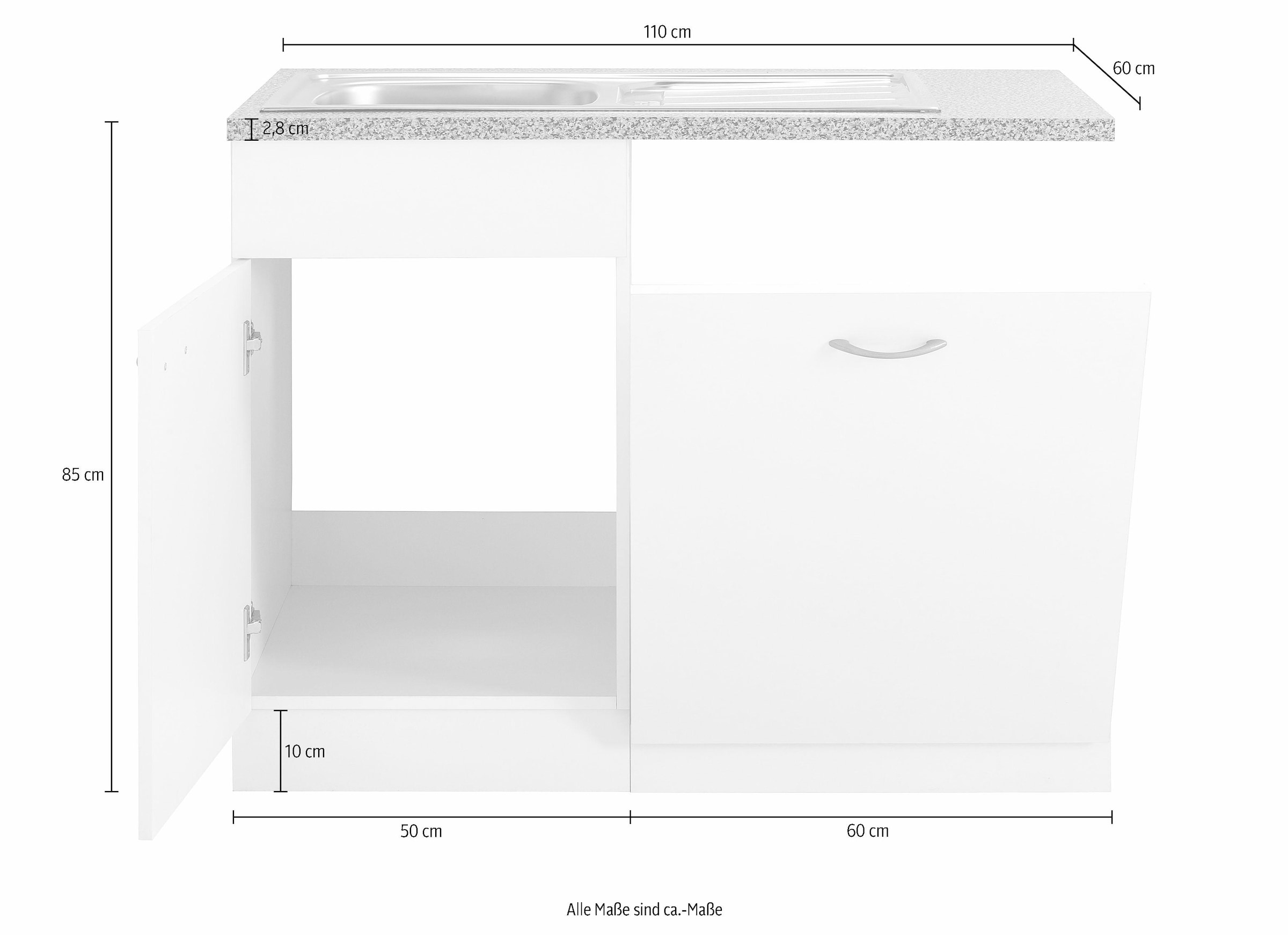 wiho Küchen Spülenschrank »Kiel«, 110 | inkl. cm bestellen BAUR breit, Geschirrspüler für Tür/Griff/Sockel