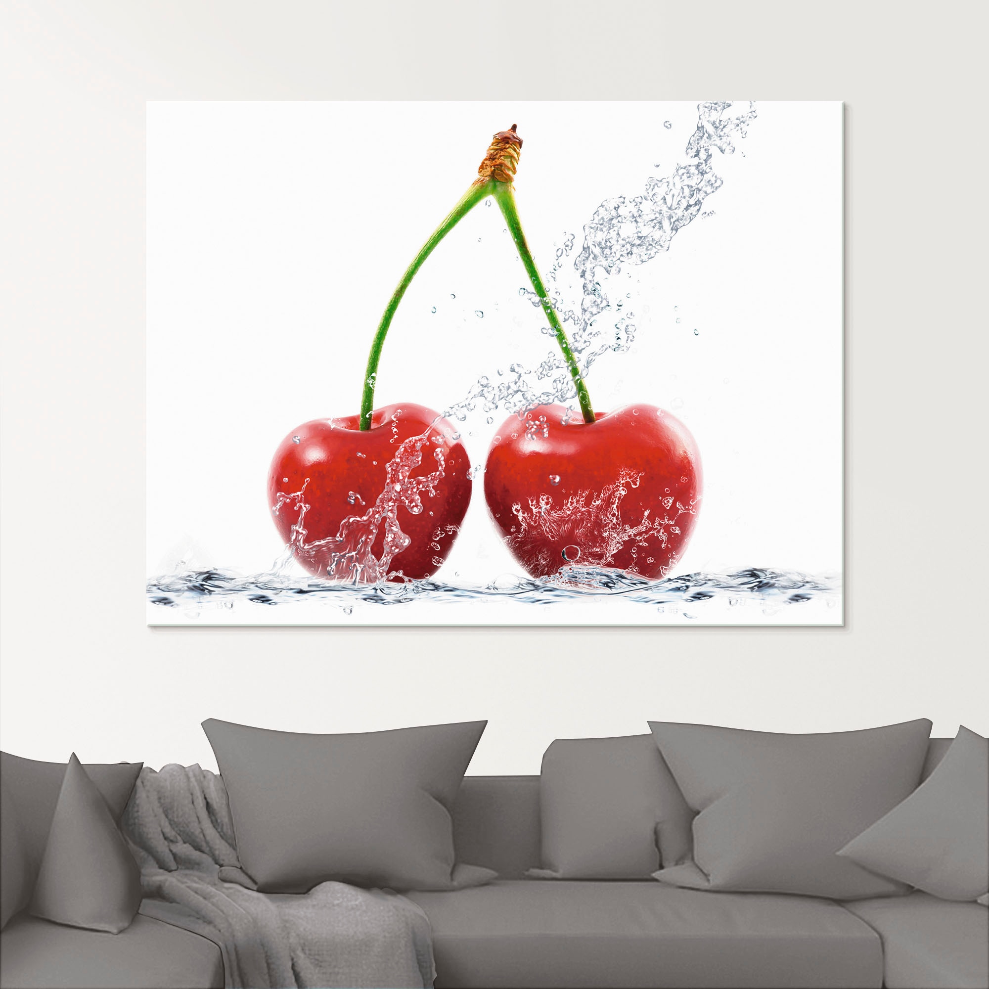Artland Glasbild »Kirschen mit Spritzwasser«, Lebensmittel, (1 St.)