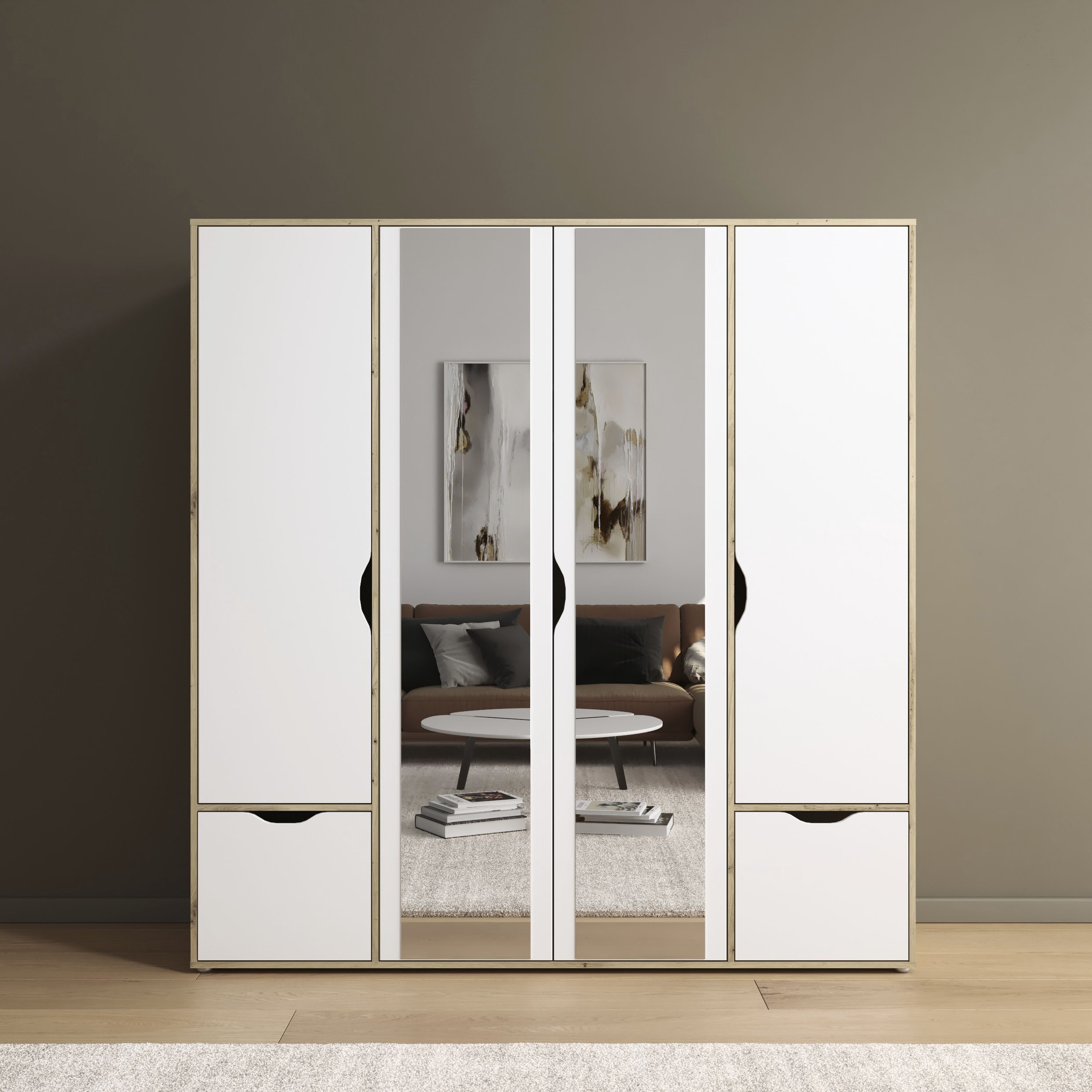 rauch Drehtürenschrank "Kleiderschrank Schrank Garderobe Wäscheschrank NARAI mit Schubladen" in 3 verschiedenen Ausstattungen BASIC/CLASSIC/PREMIUM, Griffausfräsungen für eine grifflose Optik TOPSELLER MADE IN GERMANY