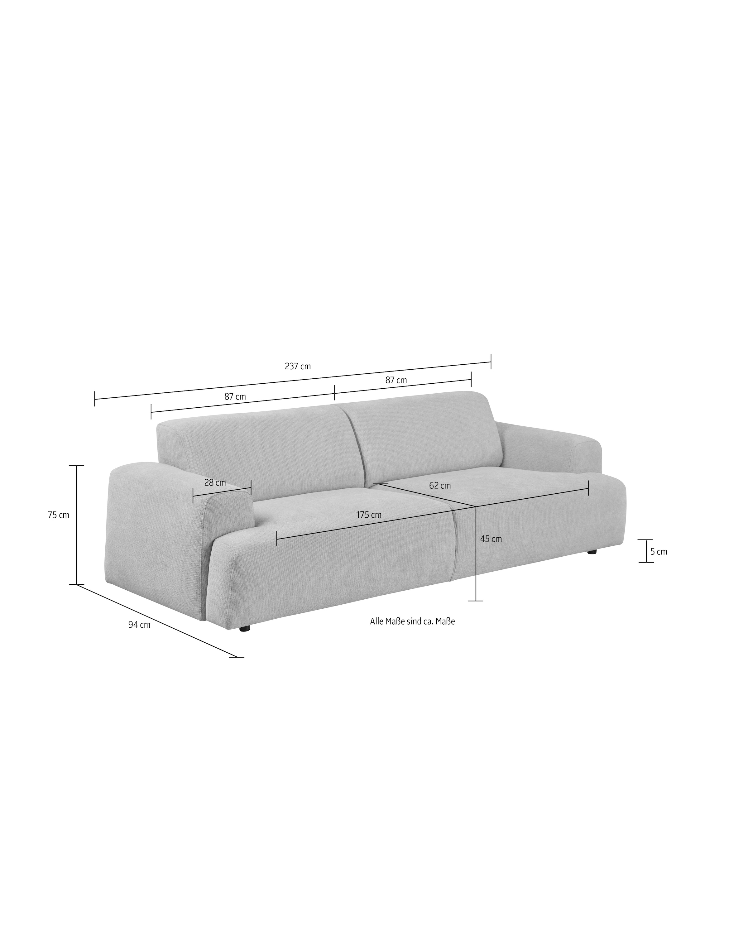 andas 3-Sitzer »Linkka, Breite 237 cm«, in einem weichen Chenille-Stoff, mit Wellenunterfederung