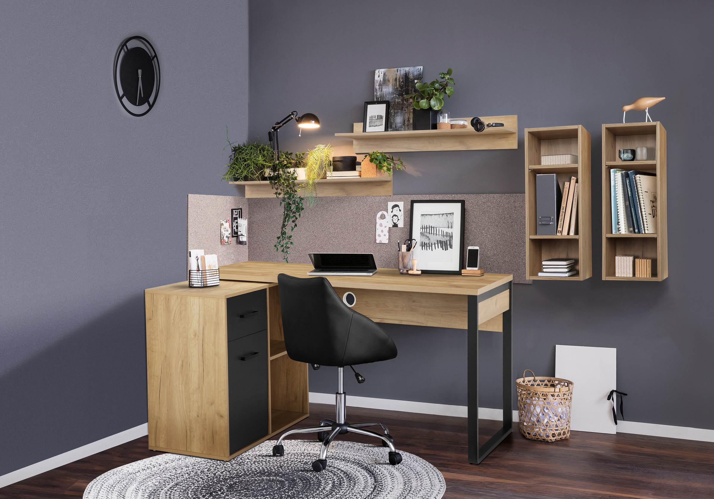 OTTO home Eckschreibtisch "Moid, Computertisch, Kabeldurchlass, mit Regalfä günstig online kaufen