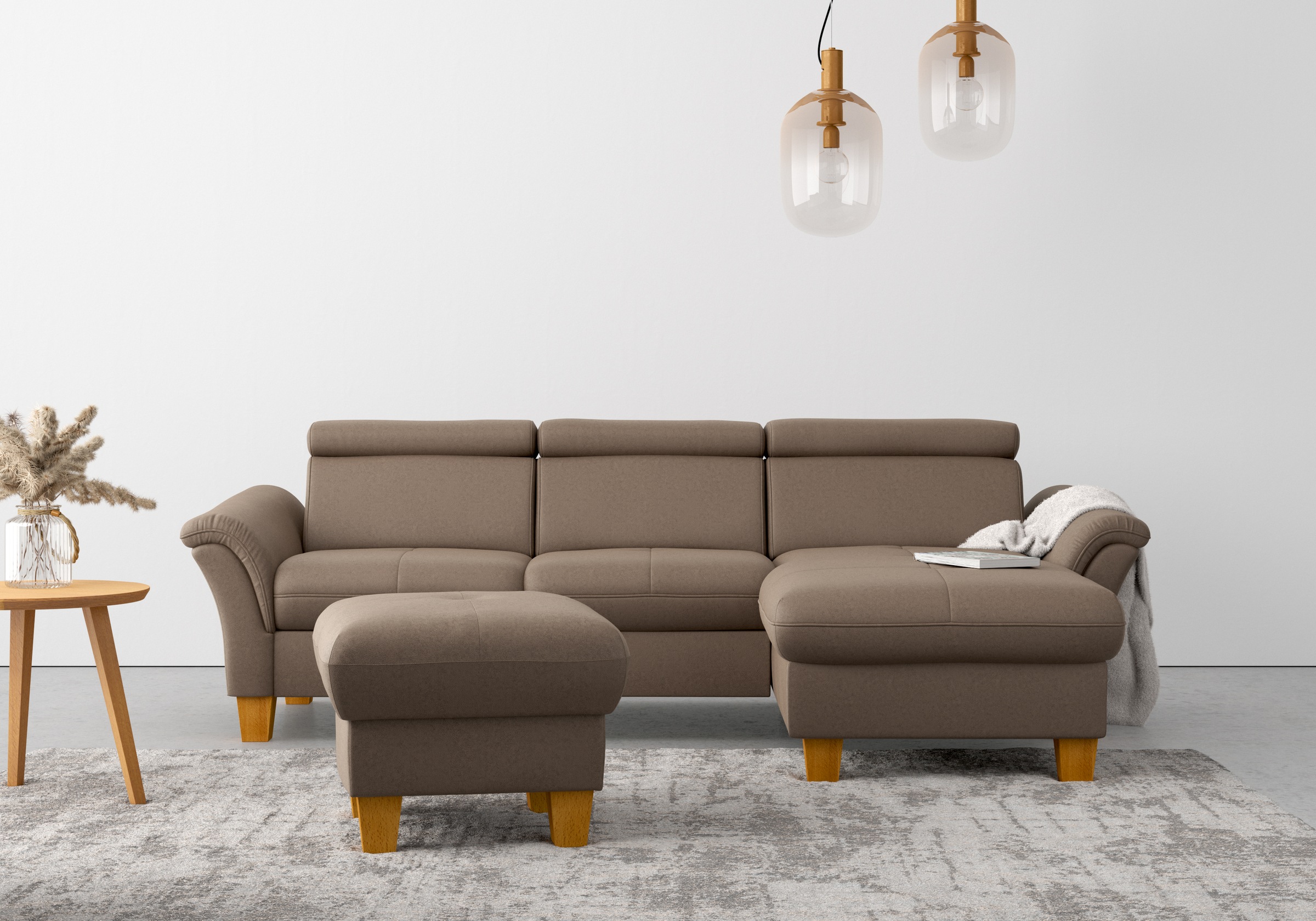 OTTO home Ecksofa "Lindgren L-Form" wahlweise mit Bett mit klappbaren Rollen, Kasten und Kopfverstellung