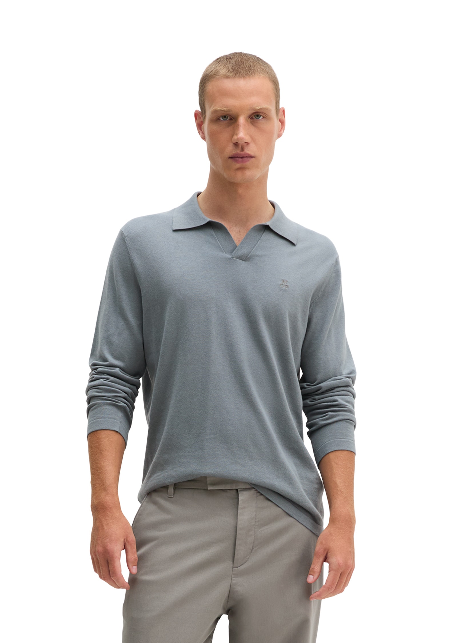 Marc OPolo Langarm-Poloshirt "aus Bio-Baumwoll-Kaschmir-Mix"