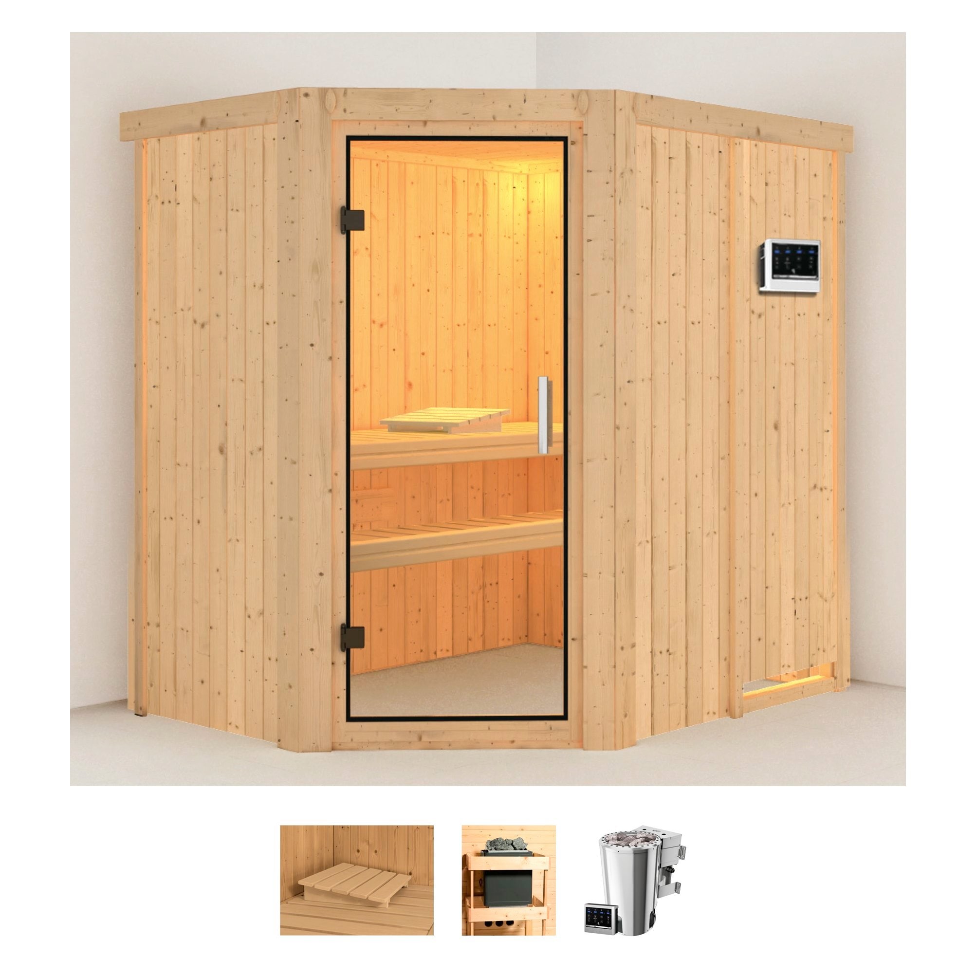 Karibu Sauna "Swantje" Set, Ofen 3,6 kW Bio-Ofen externe Strg. easy