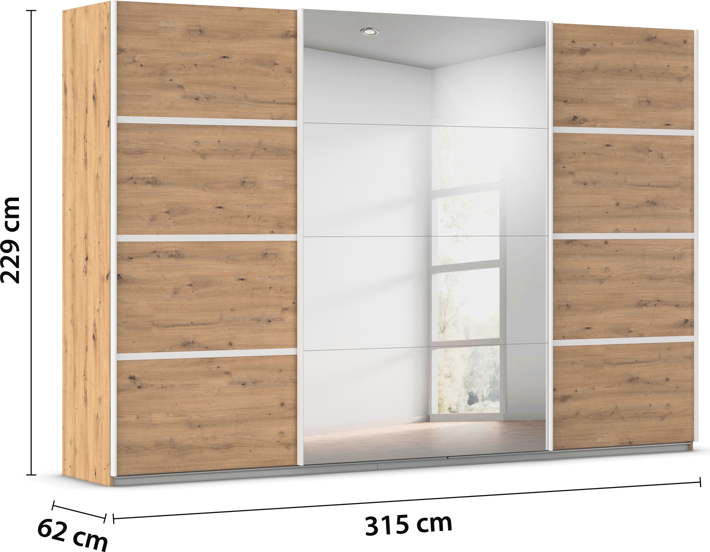 rauch Kleiderschrank »Schwebetürenschrank OTTO´s Choice Garderobe Schrank TOP ANGEBOT Avola«, (in 3 verschiedenen Ausstattungen BASIC/CLASSIC/PREMIUM inkl. Spiegel), mit eleganten Zierleisten in Chrom, Schwarz oder Weiß MADE IN GERMANY