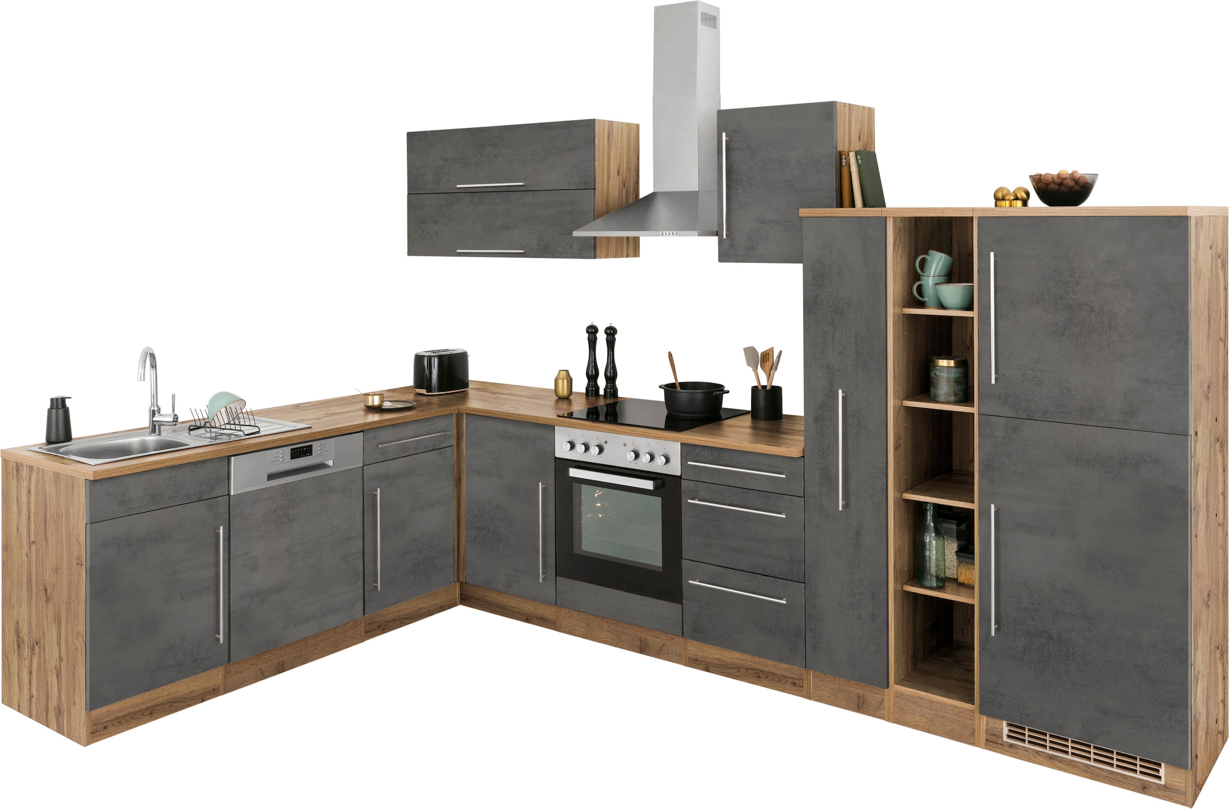 Kochstation Winkelküche »KS-Samos«, mit E-Geräten, Stellbreite 340/220 cm