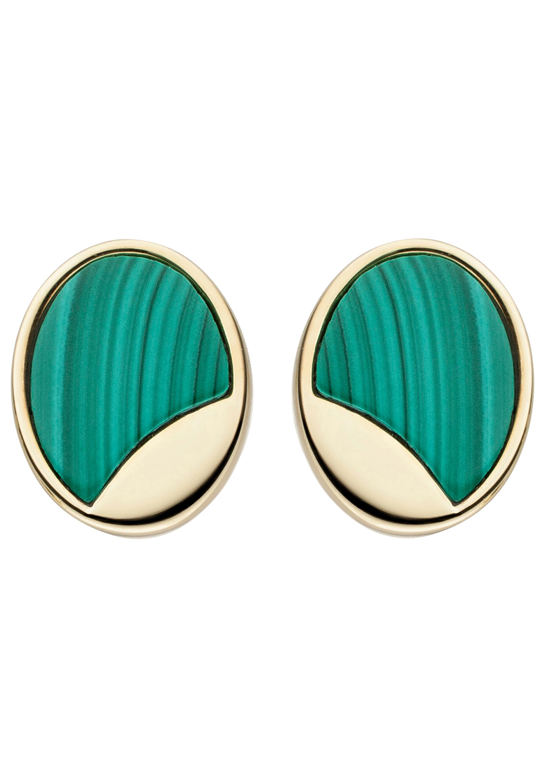 JOBO Paar Ohrstecker 925 Silber vergoldet mit Malachit-Einlagen