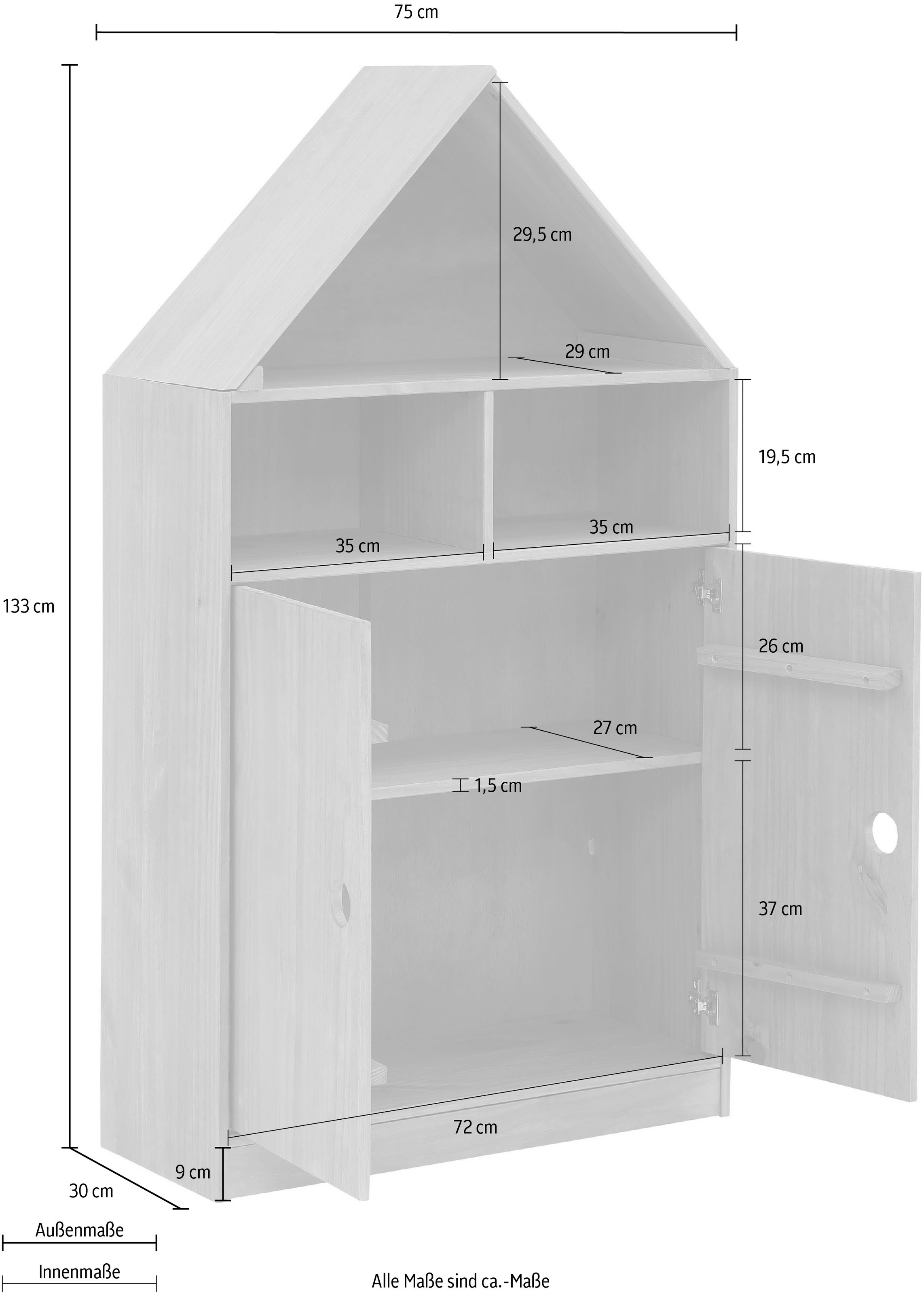 Lüttenhütt Drehtürenschrank »Alpi«, Stauraumschrank, Kiefernholz, Einlegeböden hinter der Tür, Höhe 133 cm