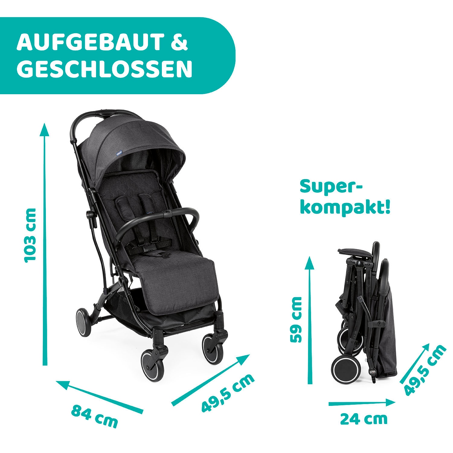 Chicco Sportbuggy »TROLLEYme, Stone«, 15 kg, mit Trolleyfunktion, Sport-Kinderwagen