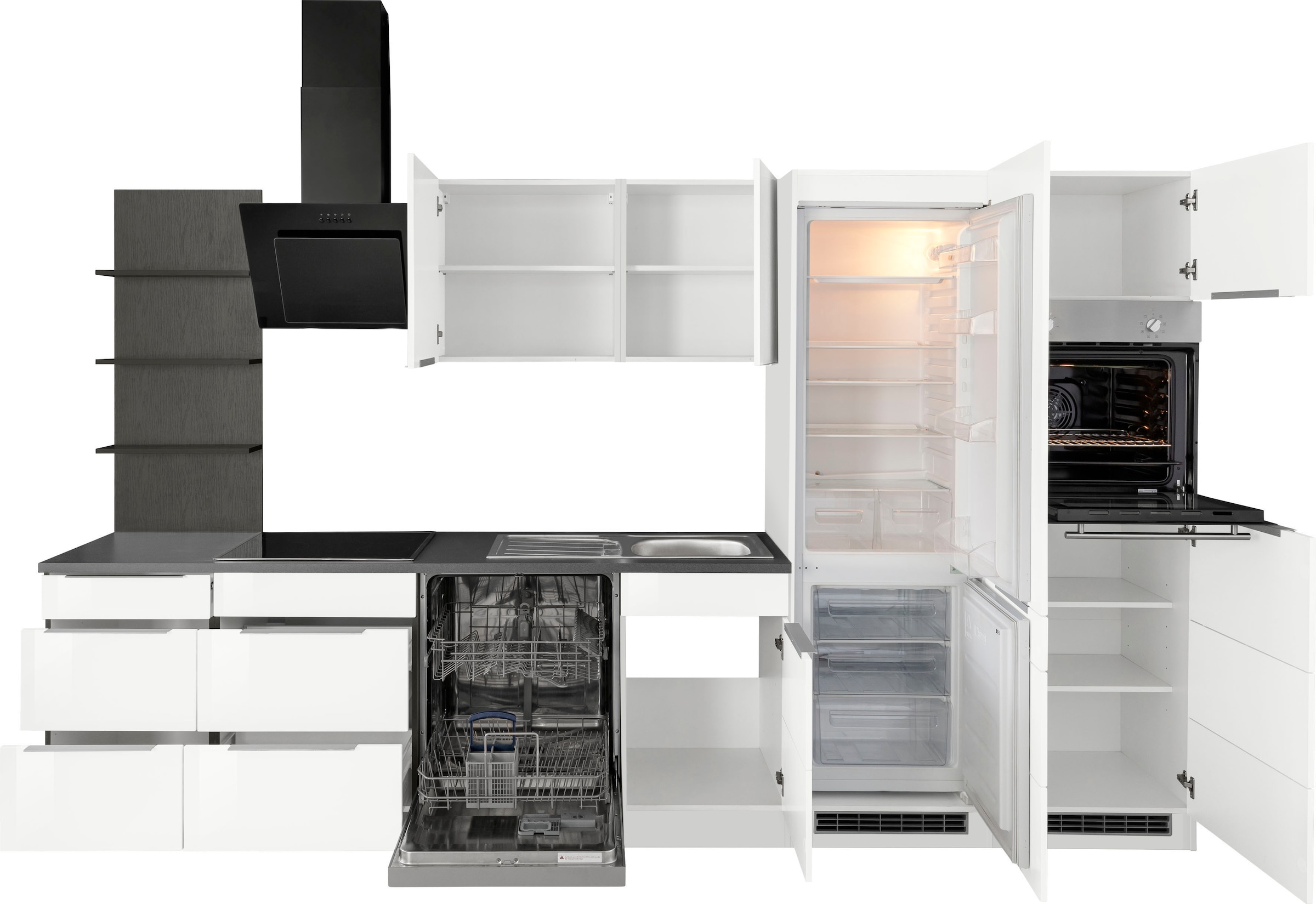 KOCHSTATION Küchenzeile »KS-Brindisi Breite 340 cm« wahlweise mit E-Geräten und Induktion, mit MDF-Fronten und Regal