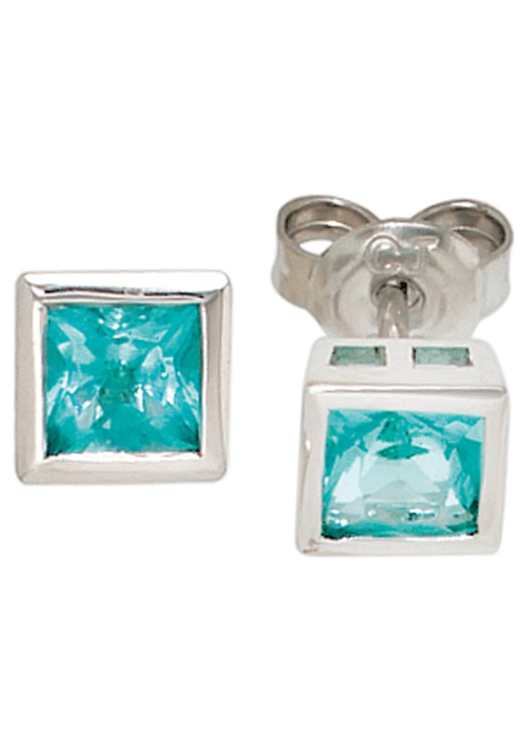 JOBO Damen Paar Ohrstecker "Ohrringe quadratisch 6 mm türkis", Silber 925 (Sterlingsilber)türkis, Silber 925 (Sterlingsilber), Ohrringe, 925 Silber