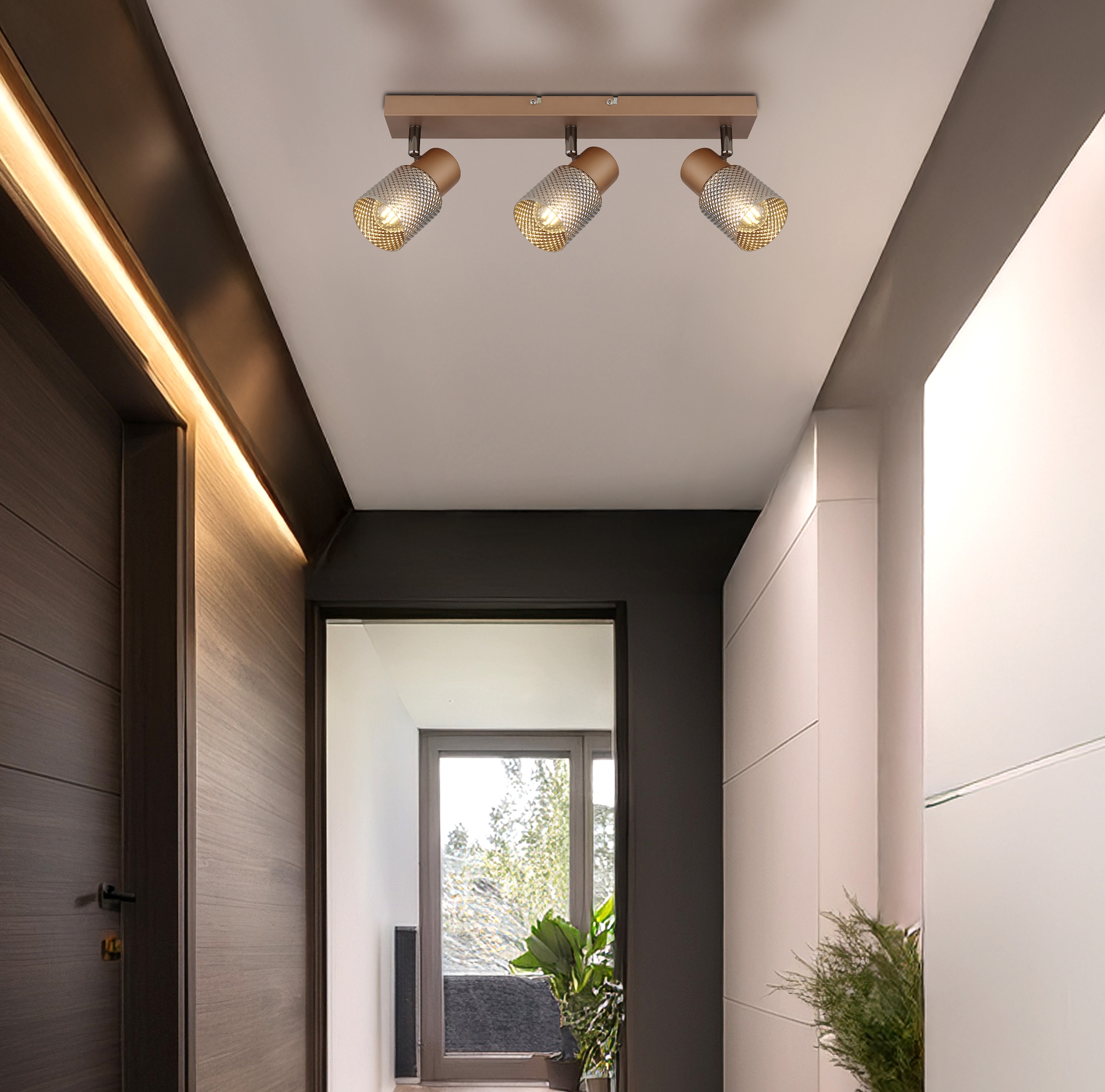 GLOBO LIGHTING Deckenstrahler »SATELLA«, Leuchtmittel E14 | ohne Leuchtmittel, Deckenspot/kaffeefb./Glas kupferfarben/Kristalleffekt/Flur/Wohnzimmer