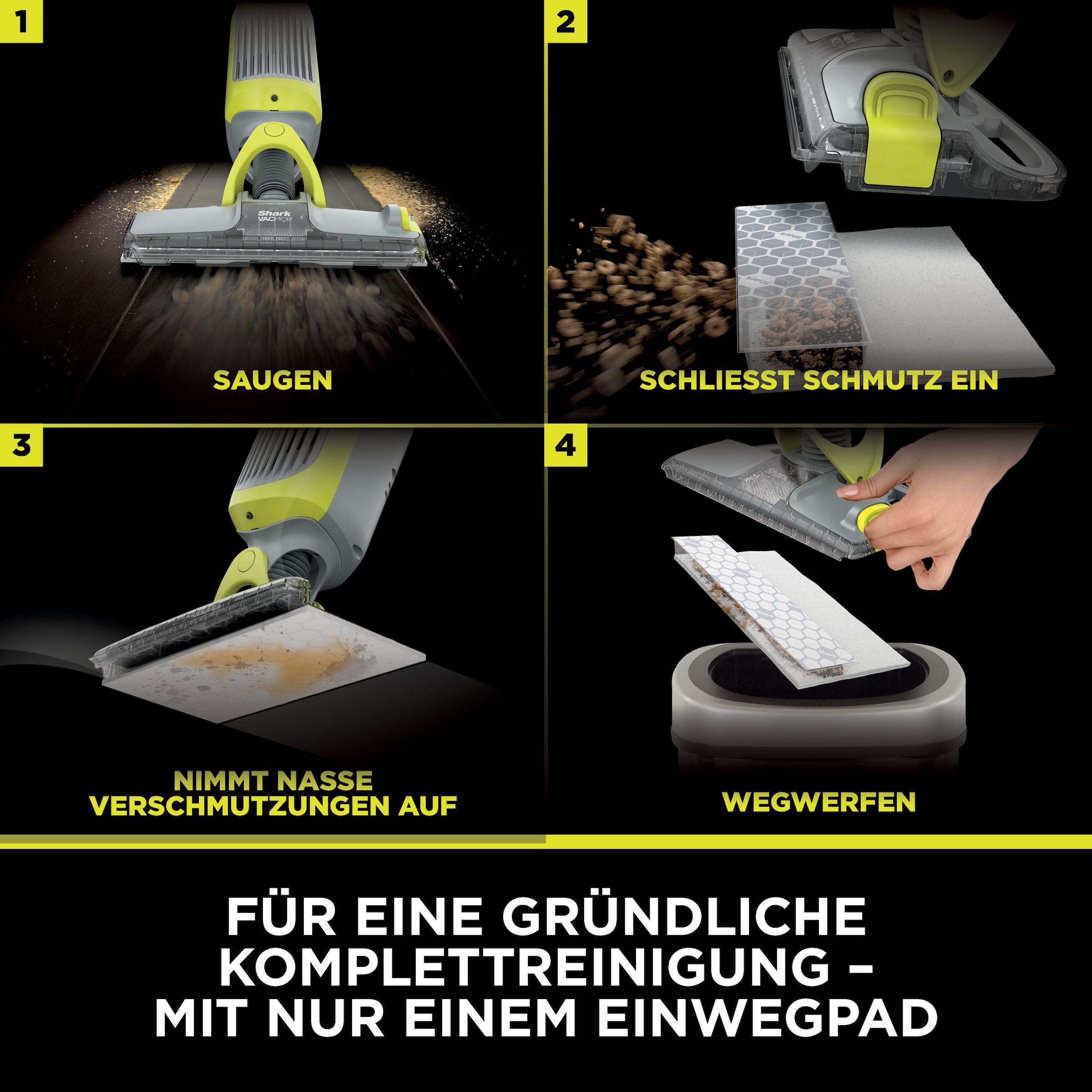 Shark Nass-Trocken-Akkusauger »Shark VacMop 2-in-1 kabelloser Staubsauger und Sprühmopp VM200EU« VOLLSTÄNDIGE REINIGUNG MIT EINEM EINZIGEN EINWEGPAD, kabellos, leicht
