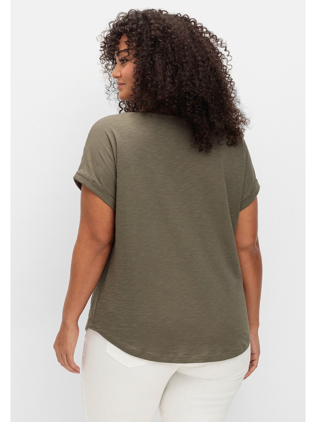 Sheego T-Shirt "Große Größen", mit Spitzen-Applikation auf den Schultern günstig online kaufen