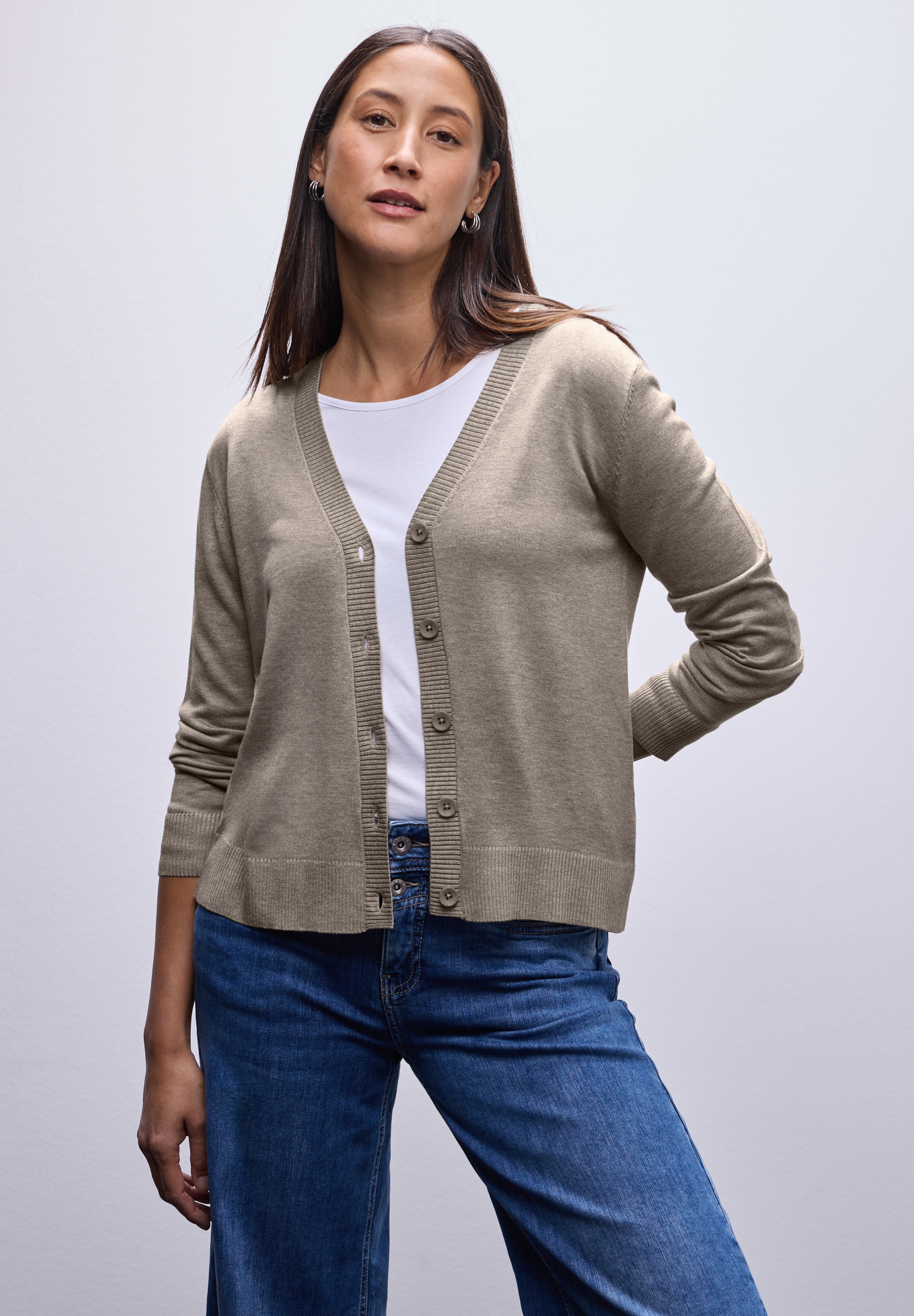 STREET ONE Strickjacke mit Rippstrickdetails