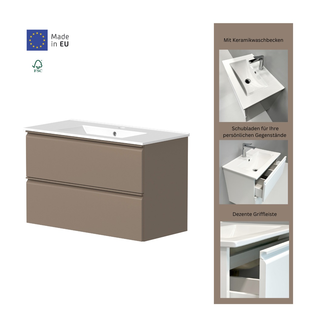 welltime Waschtisch »Cosmos in verschiedenen Ausführungen inkl. Waschbecken«, Badmöbel, Waschplatz mit 2 Schubladen, Soft-Close-Funktion, FSC®