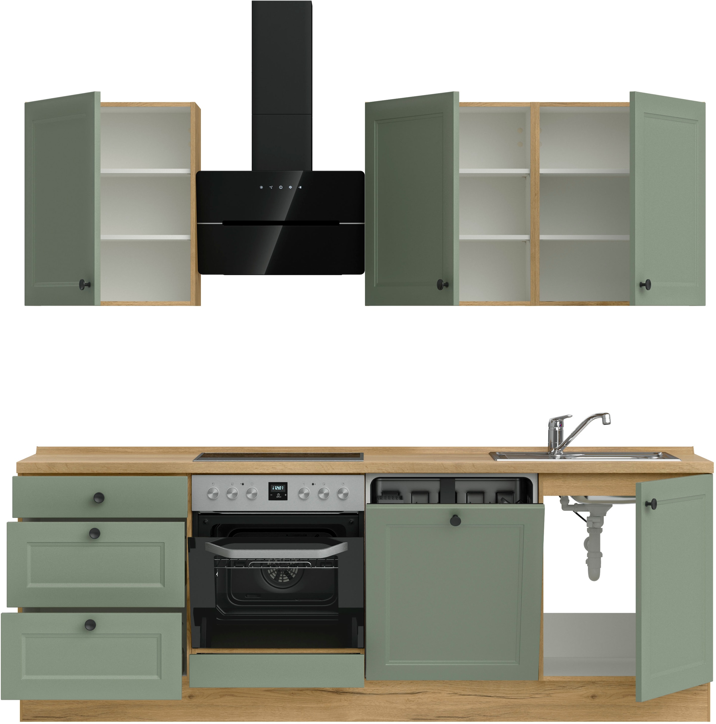 nobilia® Küchenzeile »"Cascada II", NEU: individuell anpassbar mit gratis Profi-Beratung« vormontiert, Breite 240 cm, Ausrichtung wählbar, wahlw. mit E-Geräten
