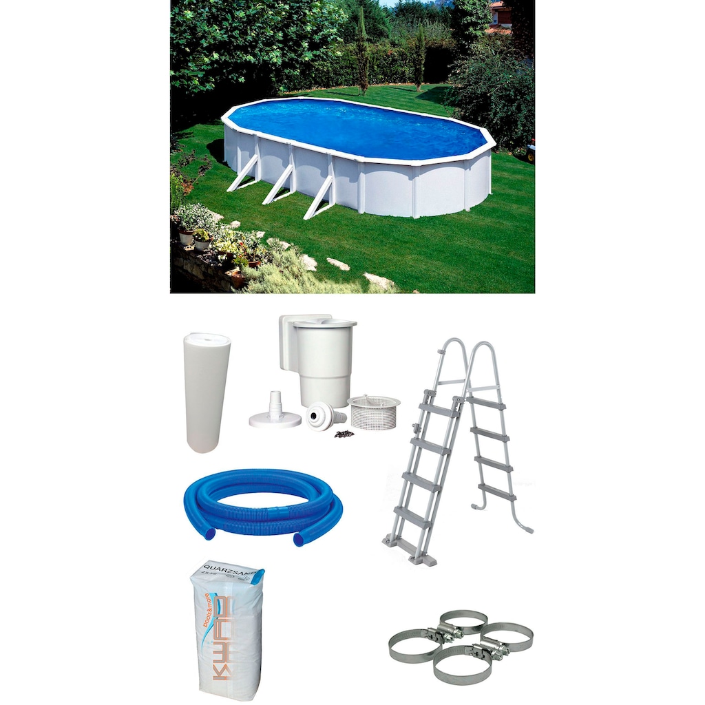 KWAD Ovalpool »Steely de Luxe Heat«, (Set, 7 tlg.), 7tlg – 4,9x3,6x1,20 m, inkl. Bodenisolationsset