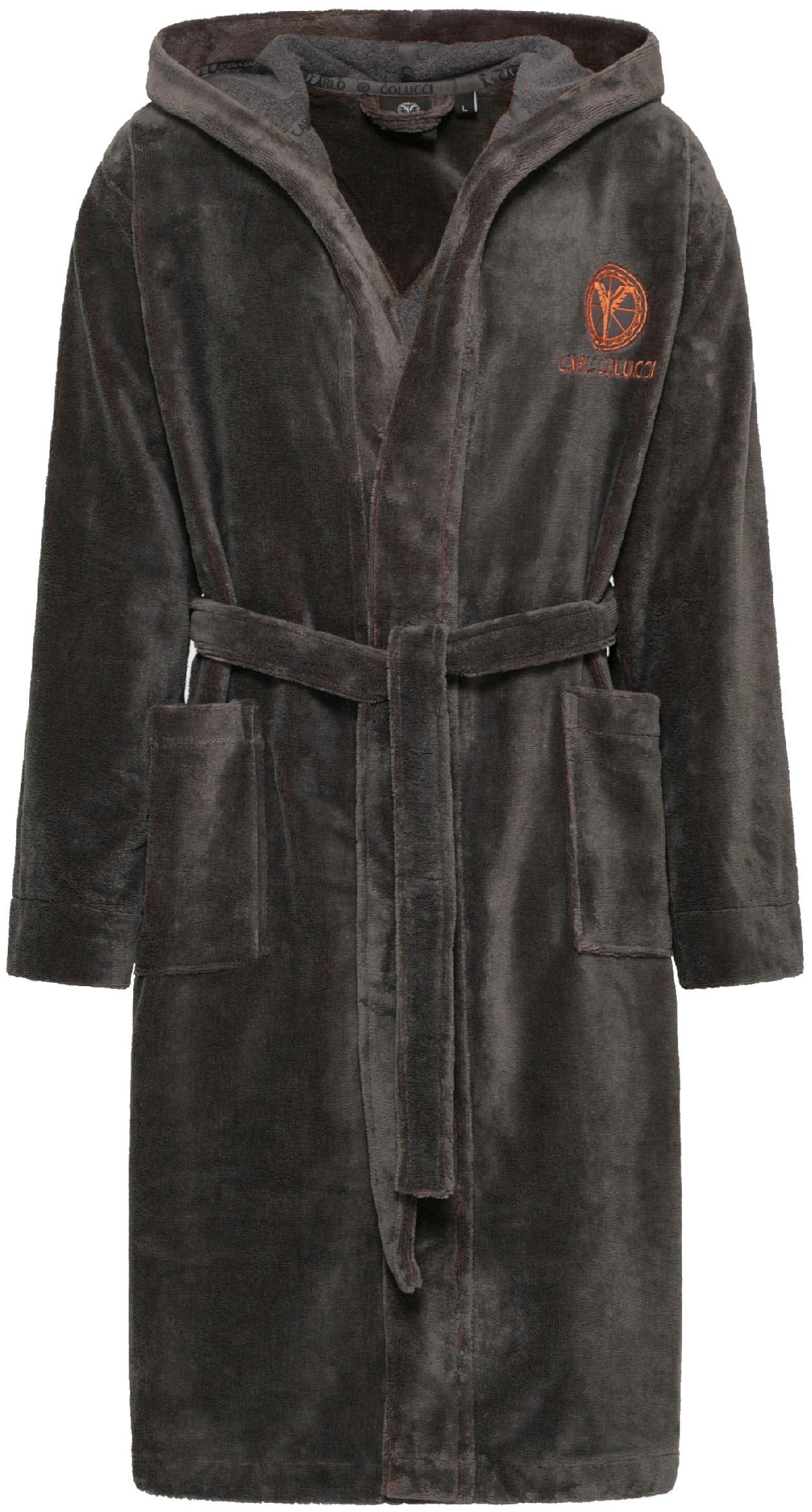 Bademantel CARLO COLUCCI, L:115cm, grau, Frottier, Hausmäntel, "Kapuzen-Bademantel für Herren aus weicher Baumwolle", MADE IN GREEN by OEKO-TEX
