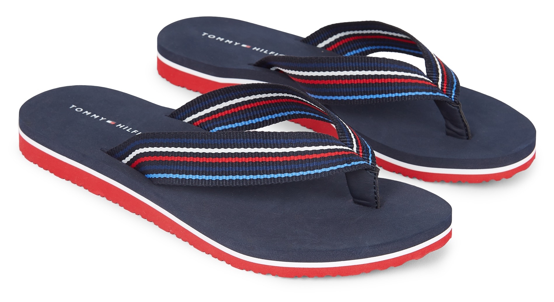 Tommy Hilfiger Zehentrenner »TH STRIPES BEACH SANDAL«, Sommerschuh, Schlappen, Poolsildes mit bunten Streifen