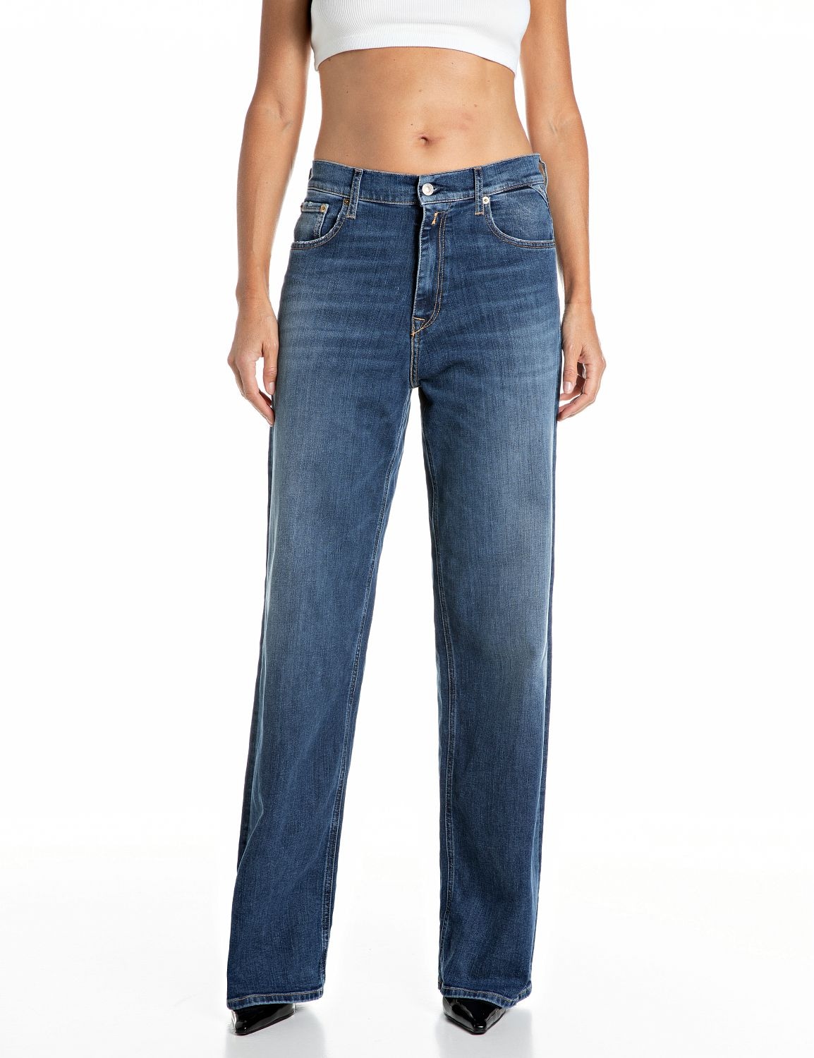 Replay Weite Jeans "Cary" Mid Rise, 5-Pocket-Form