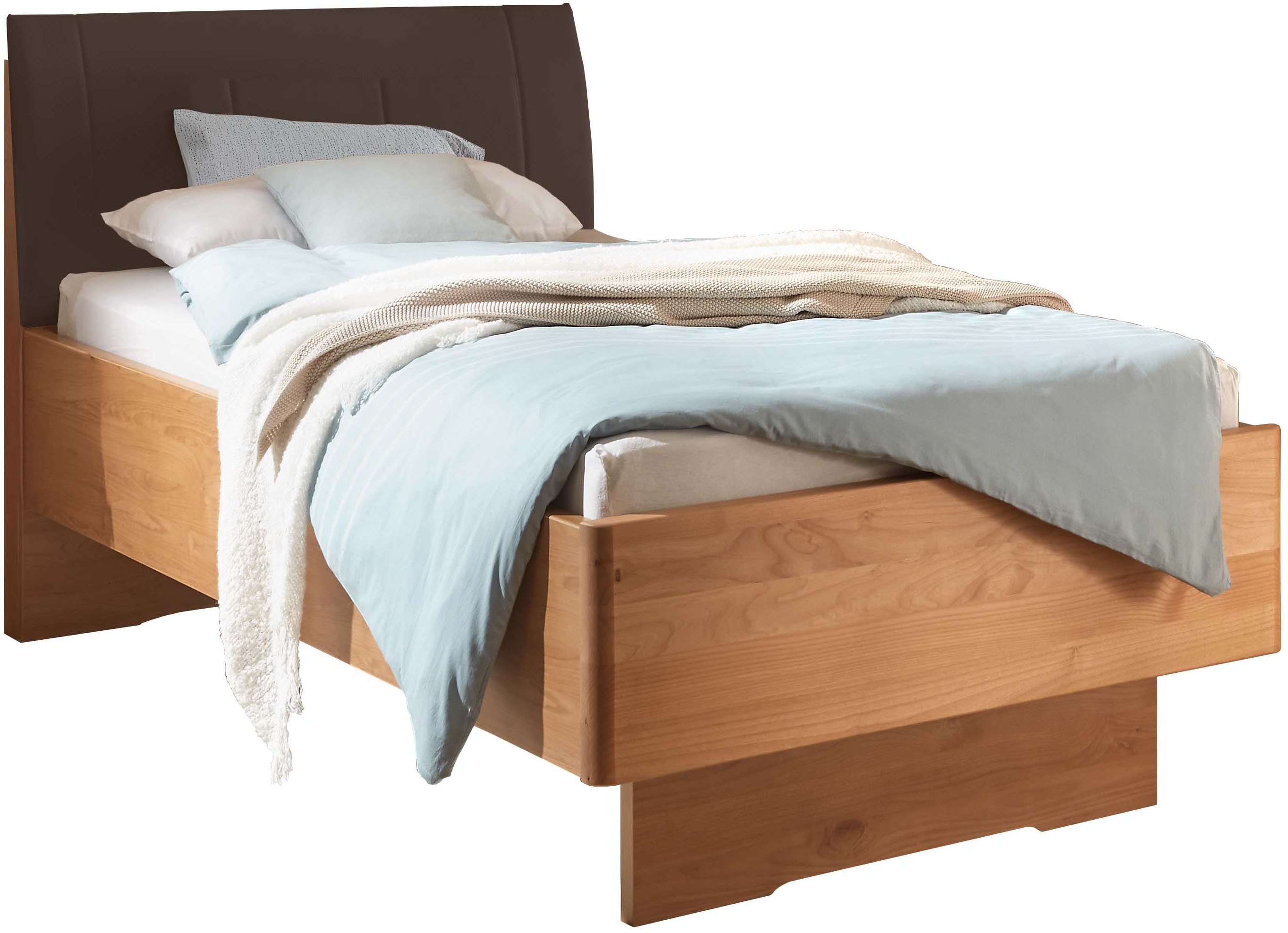 WIEMANN "Cardiff, Bettgestell, Bettrahmen, teilmassiv, mit Polsterkopfteil" Belastbarkeit 110/220 Kg, 4-fache höhenverstellbar, MADE IN GERMANY, Fußteil aus Massivholz, verschiedene Größen