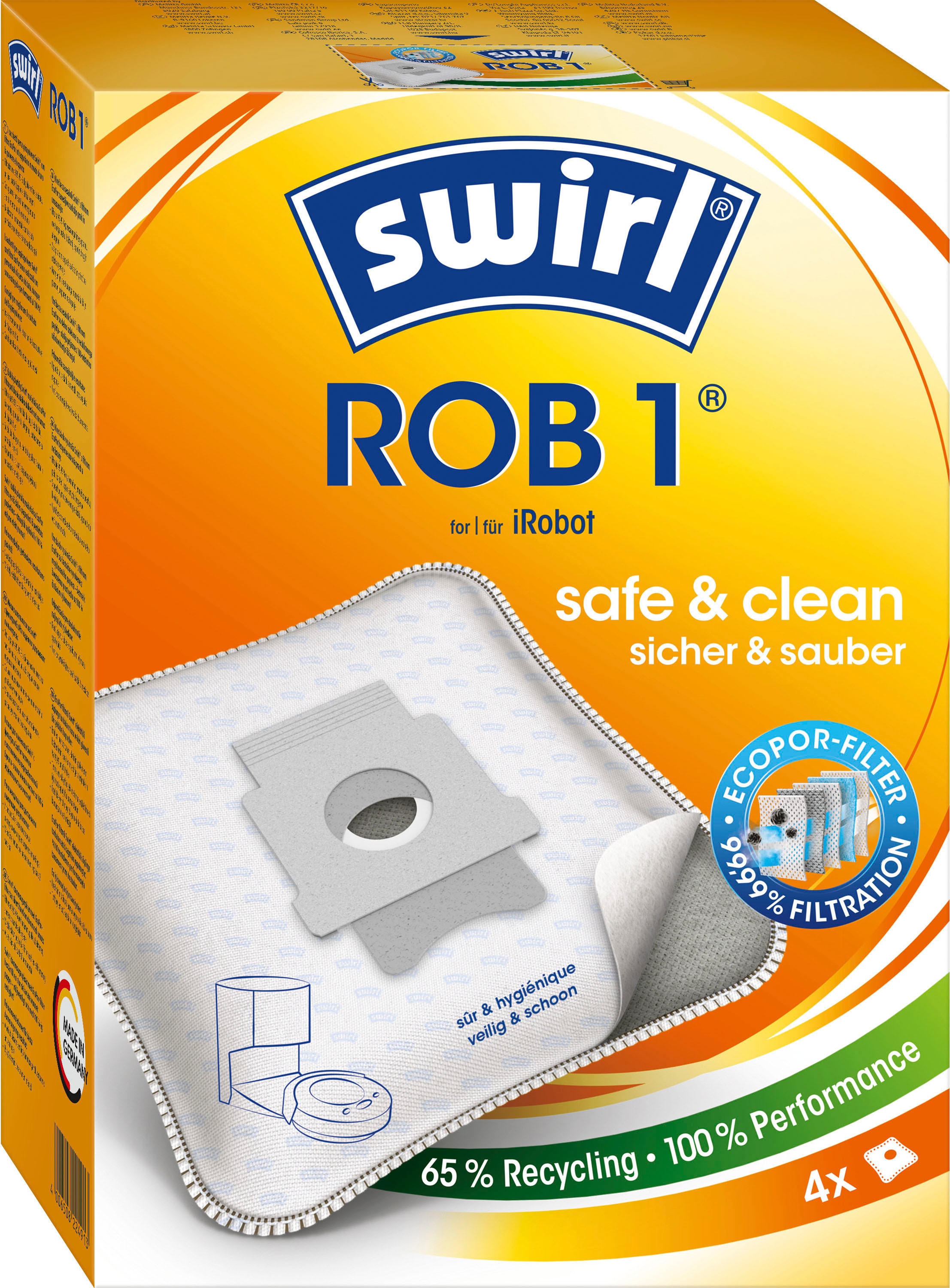 Swirl Staubsaugerbeutel »ROB 1®«, (Packung), für iRobot Clean Base Automatische Absaugstation, 4er-Pack