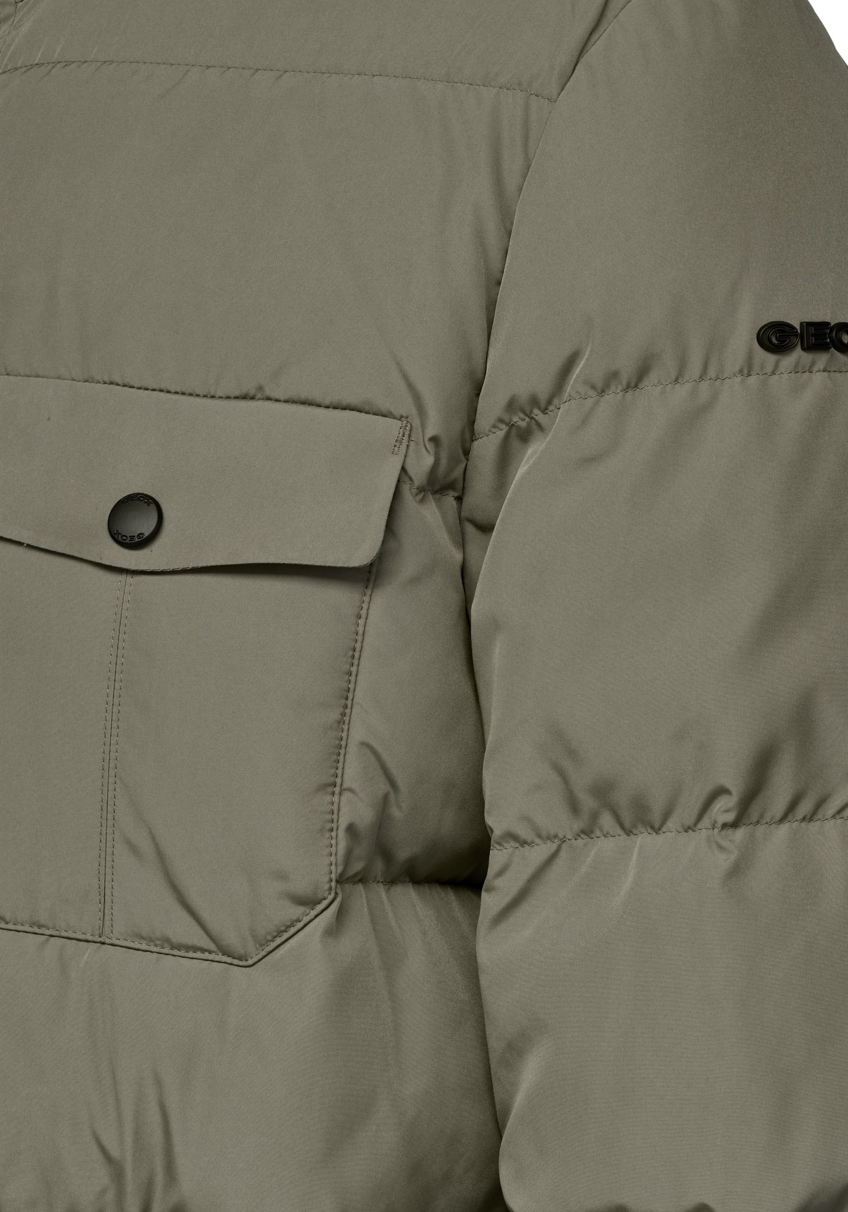 Geox Steppjacke »PIEVE«, mit Kapuze, mit verdecktem Reißverschluss & Druckern, Kapuze mit Schirm, 4 Taschen