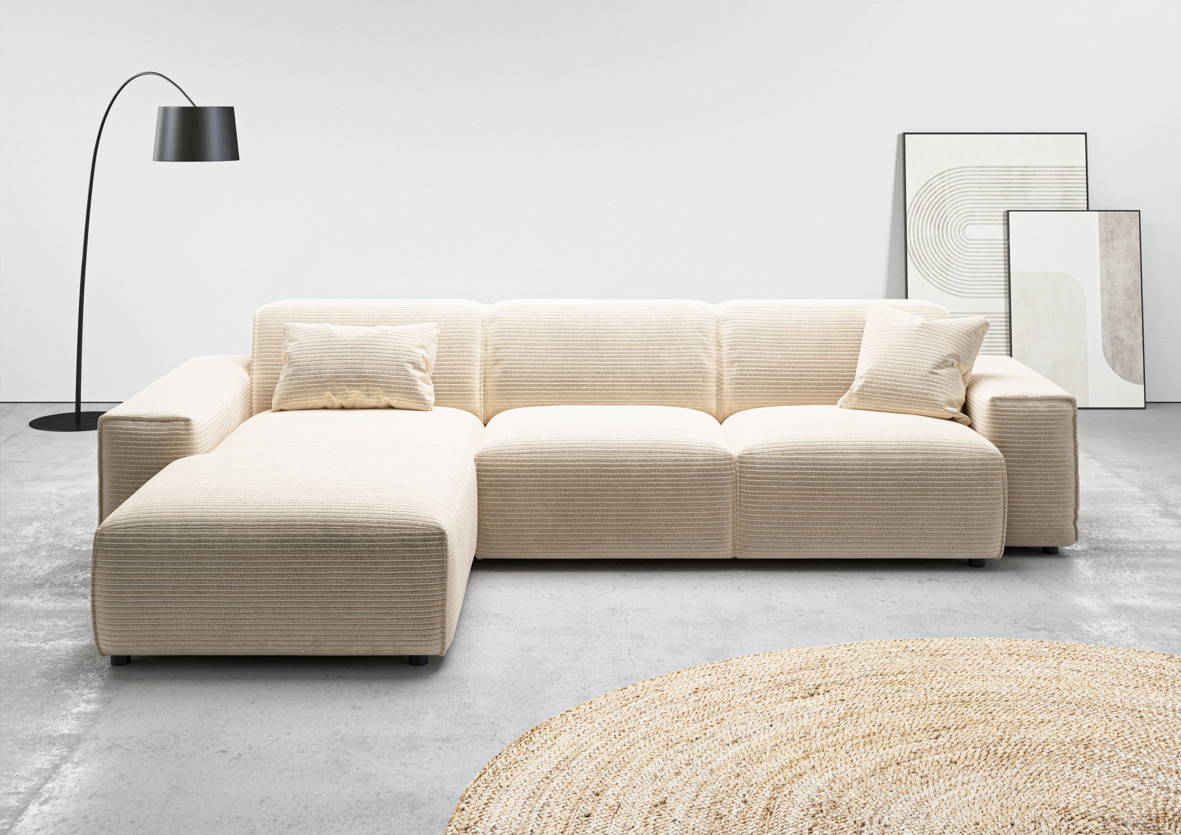 andas Ecksofa »Glimminge auch in Breitcord, Feincord, Bouclé + Easy care-Bezug«, L-Form, Breite 294, Zierkissen